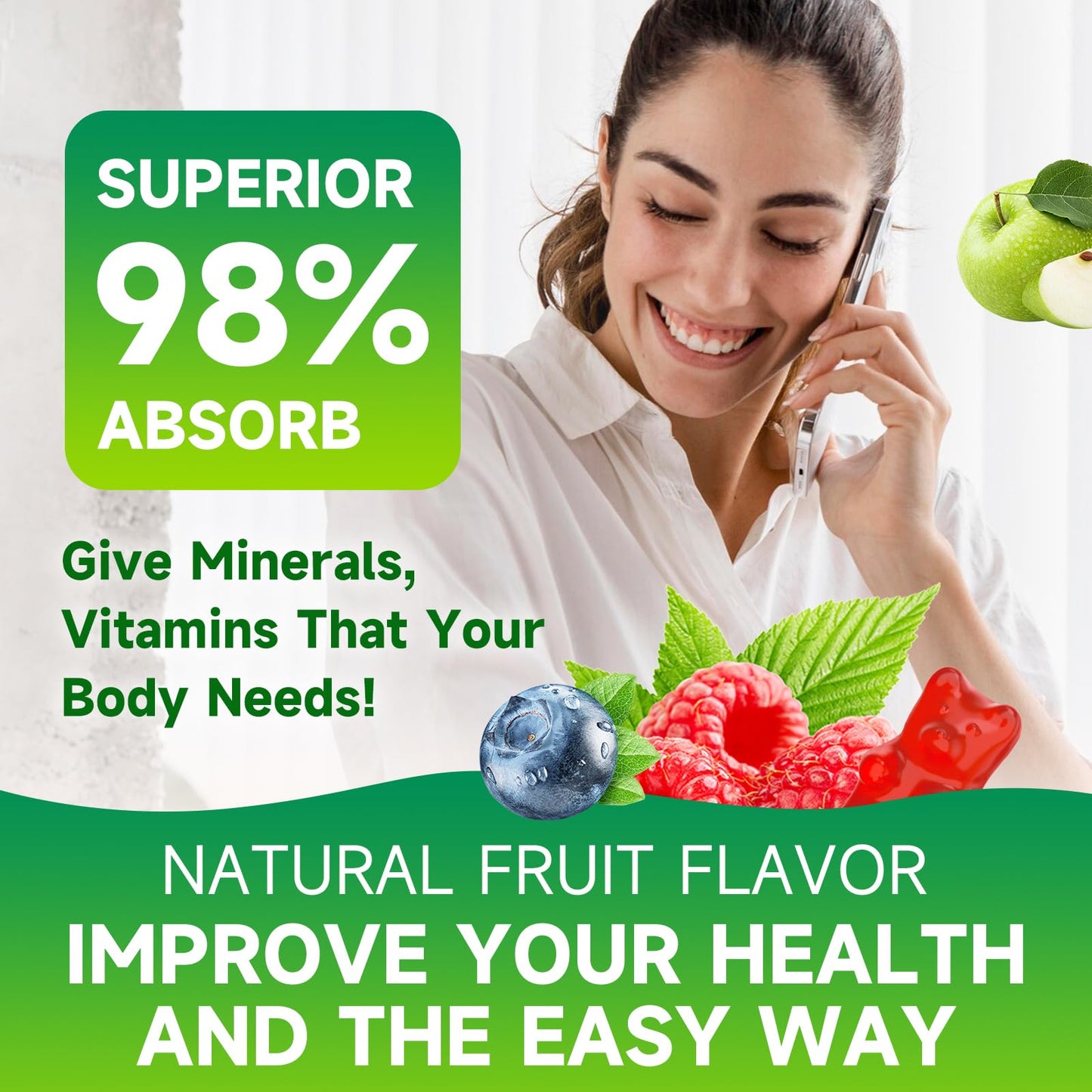 Calcium Citrate 1200mg Gummies with Vitamin D3, K2 & B12 – 60 Count