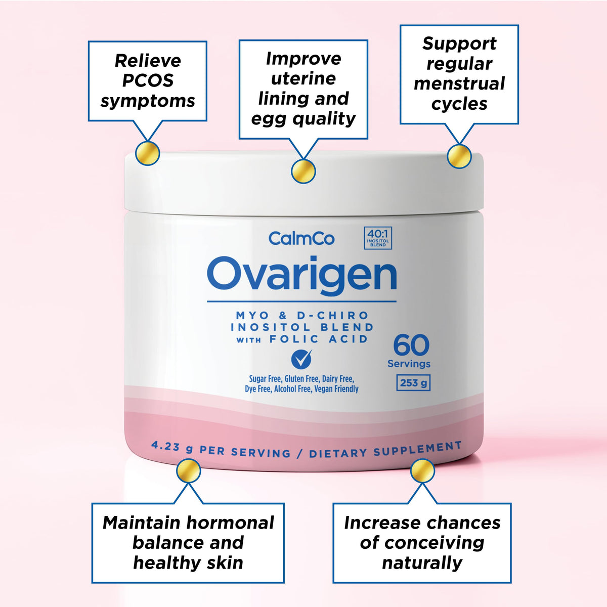 CalmCo Ovarigen Myo & D-Chiro Inositol Blend Powder 40:1 – 60 Servings for PCOS Support & Hormone Balance BritishVita | Premium UK Vitamins & Wellness Supplements
