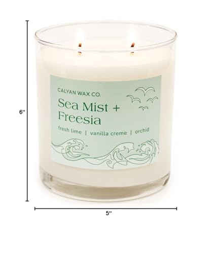 Calyan Wax Co. Sea Mist & Freesia – 2 Wick Soy Candle, 8.8oz | 37h Burn