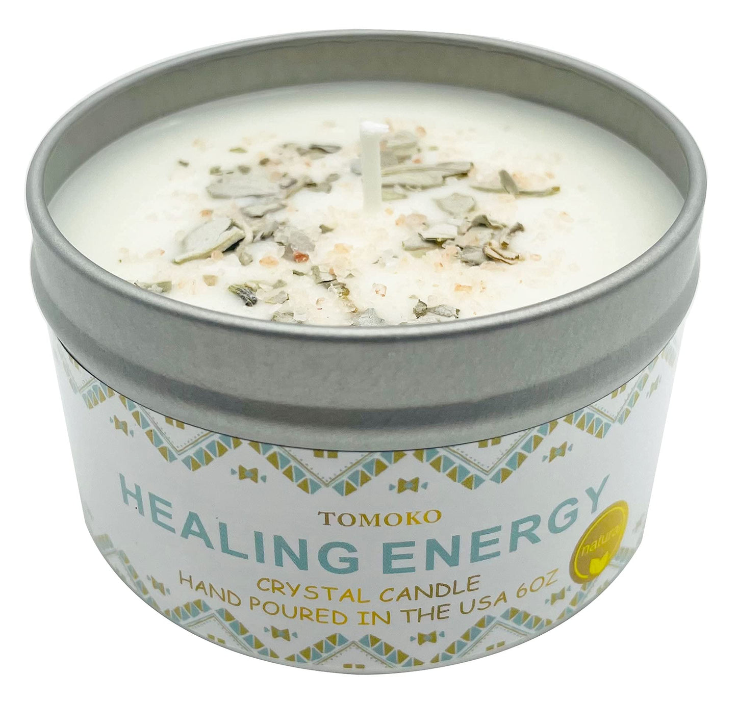 White Sage Candle with Sage Leaf, Himalayan Crystal Salt & Essential Oil | Healing Energy