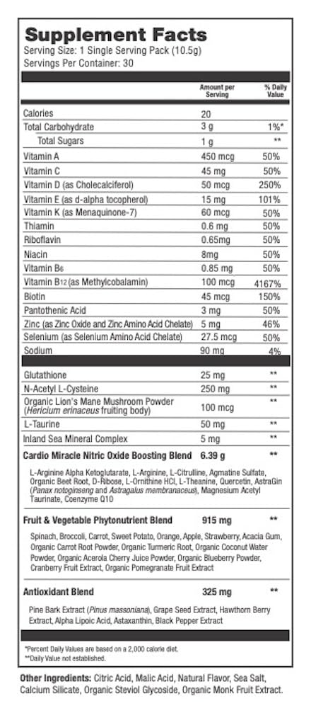 Cardio Miracle Nitric Oxide Supplement 30-Pack Sticks | Beet Root, L-Arginine & L-Citrulline
