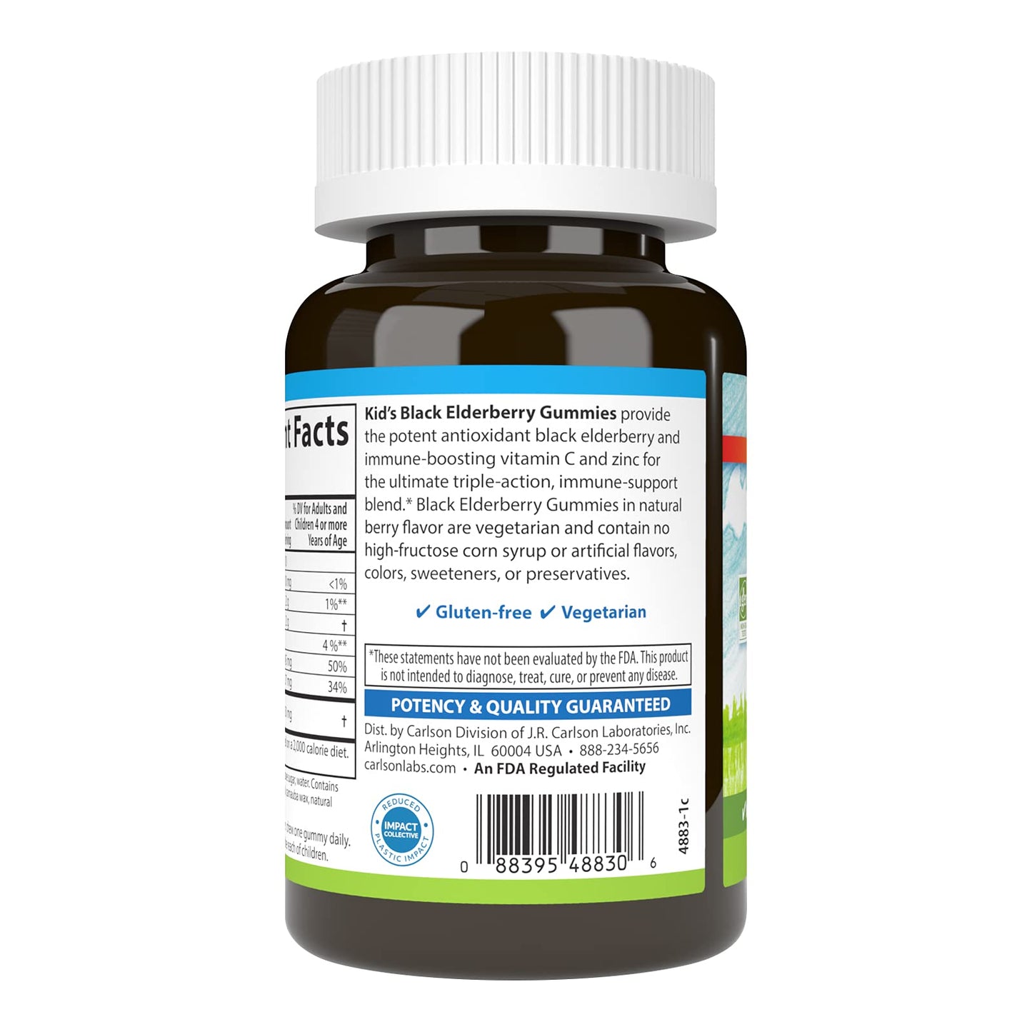 Carlson Kid's Black Elderberry Gummies with Vitamin C & Zinc – Immune Support, 60 Gummies