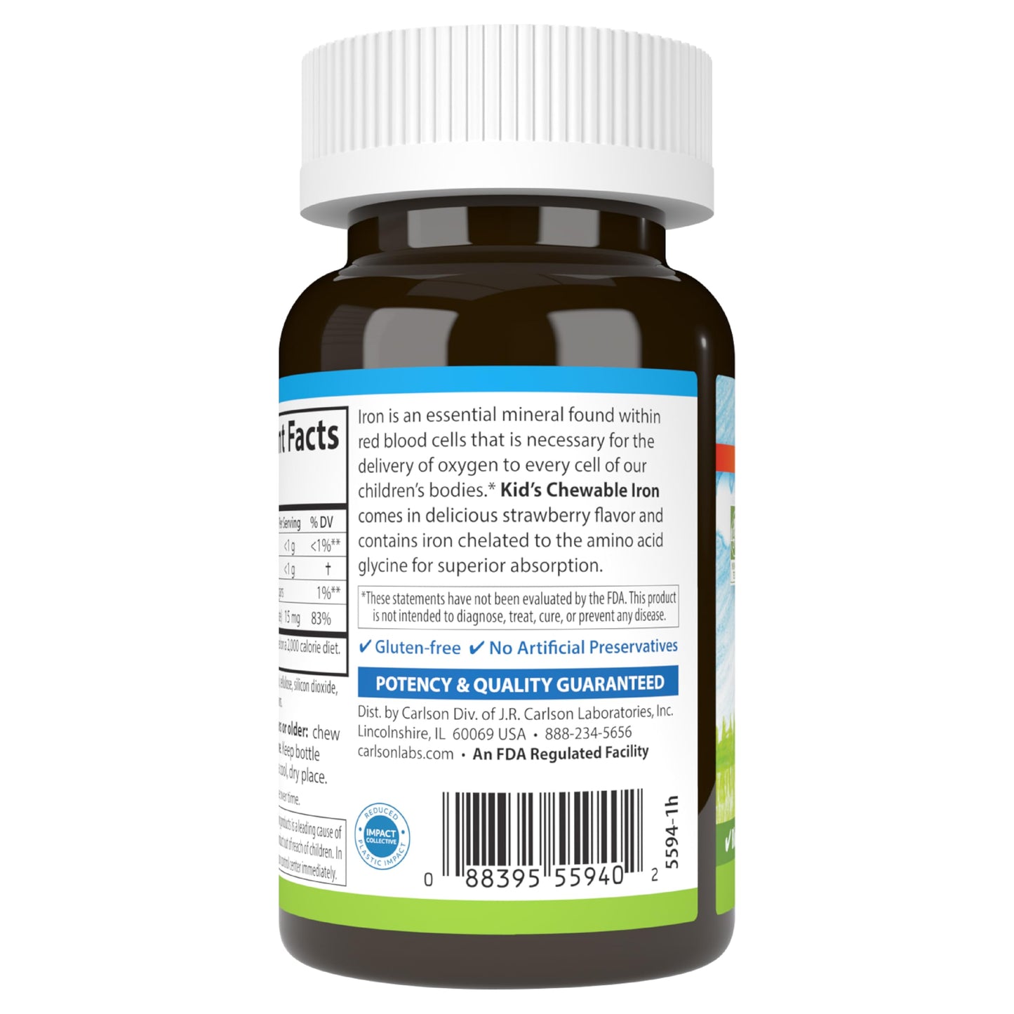 Carlson Kid's Chewable Iron 15 mg | Superior Absorption, 60 Tablets