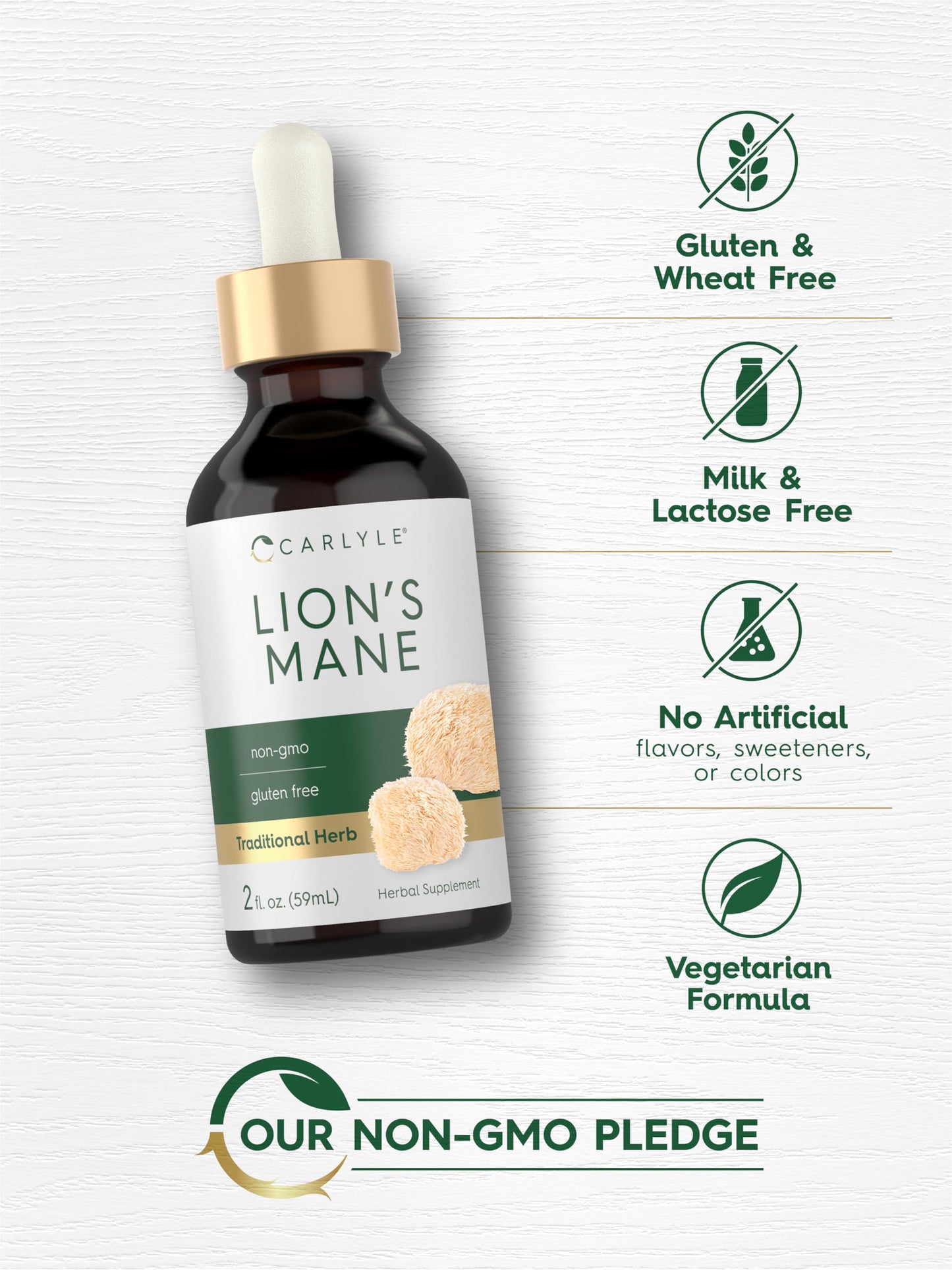 Carlyle Lions Mane Mushroom Supplement | 2 Fl Oz Liquid Extract Tincture | Vegetarian | Non-GMO & Gluten Free