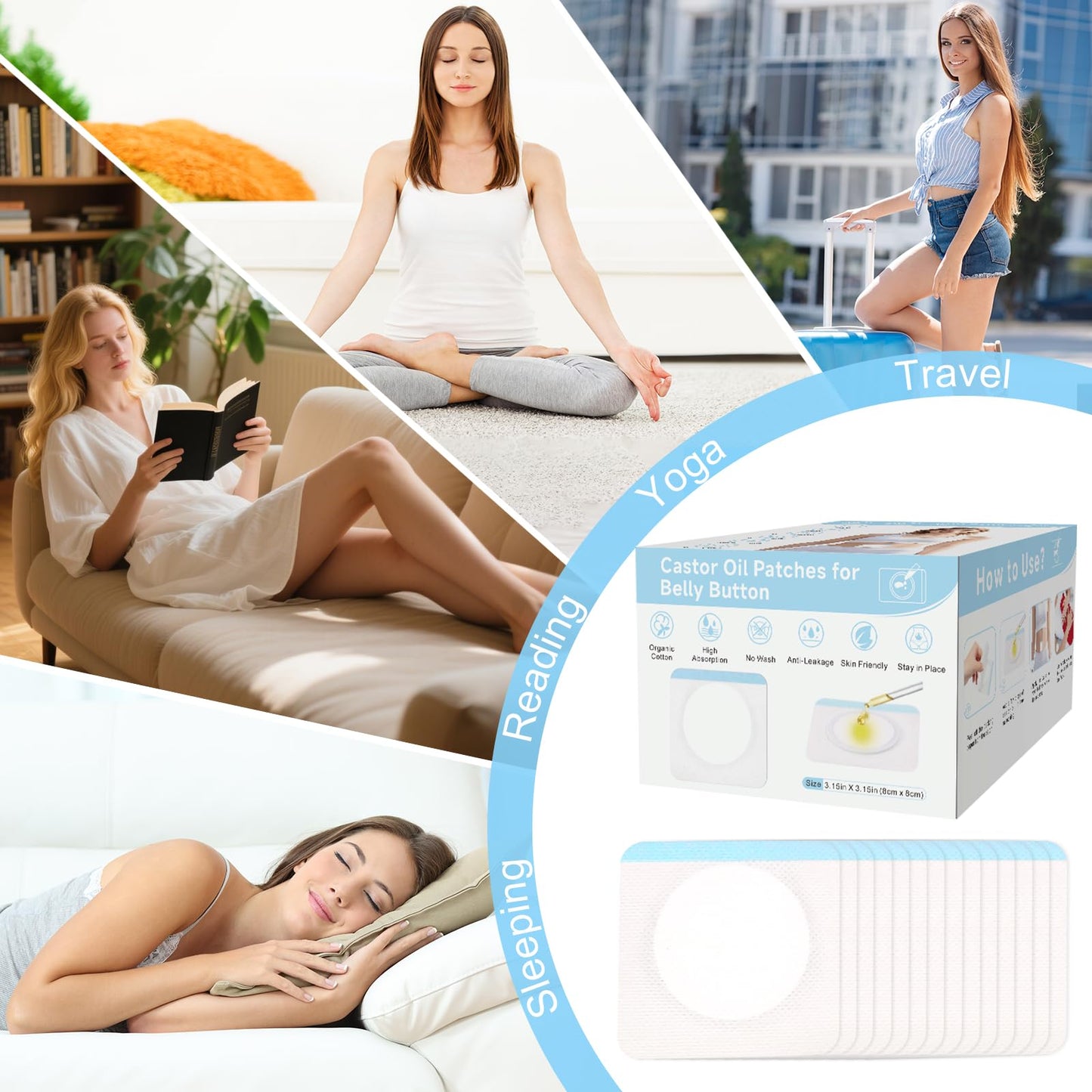 Castor Oil Pack Patches for Belly Button – 100 Organic Cotton Pads | Leak-Proof & Breathable