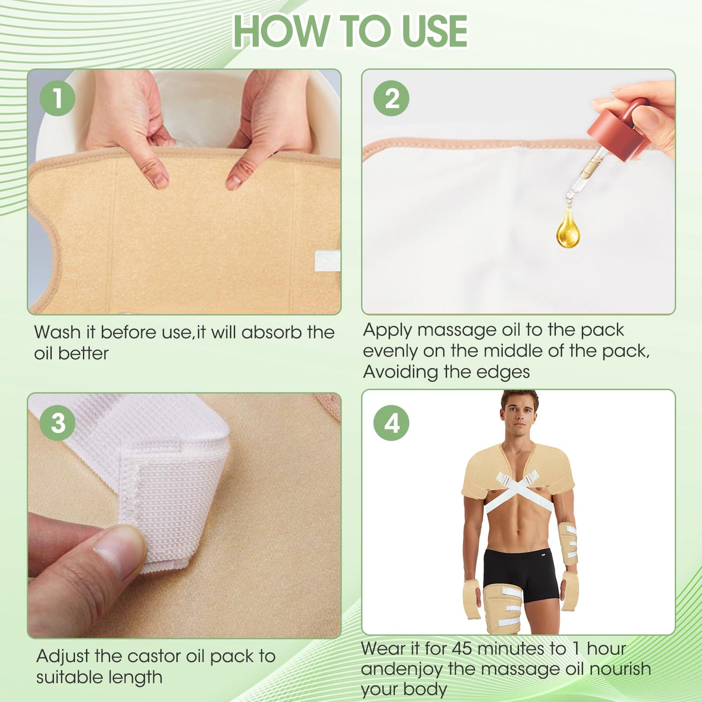 Castor Oil Pack Wrap for Men – 8pc Reusable Set, Plus Size, Machine Washable