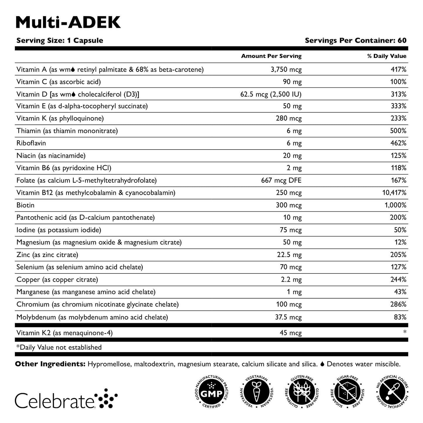 Celebrate Vitamins Multi ADEK Iron Free – Daily Bariatric Multivitamin for Duodenal Switch (60 Capsules)