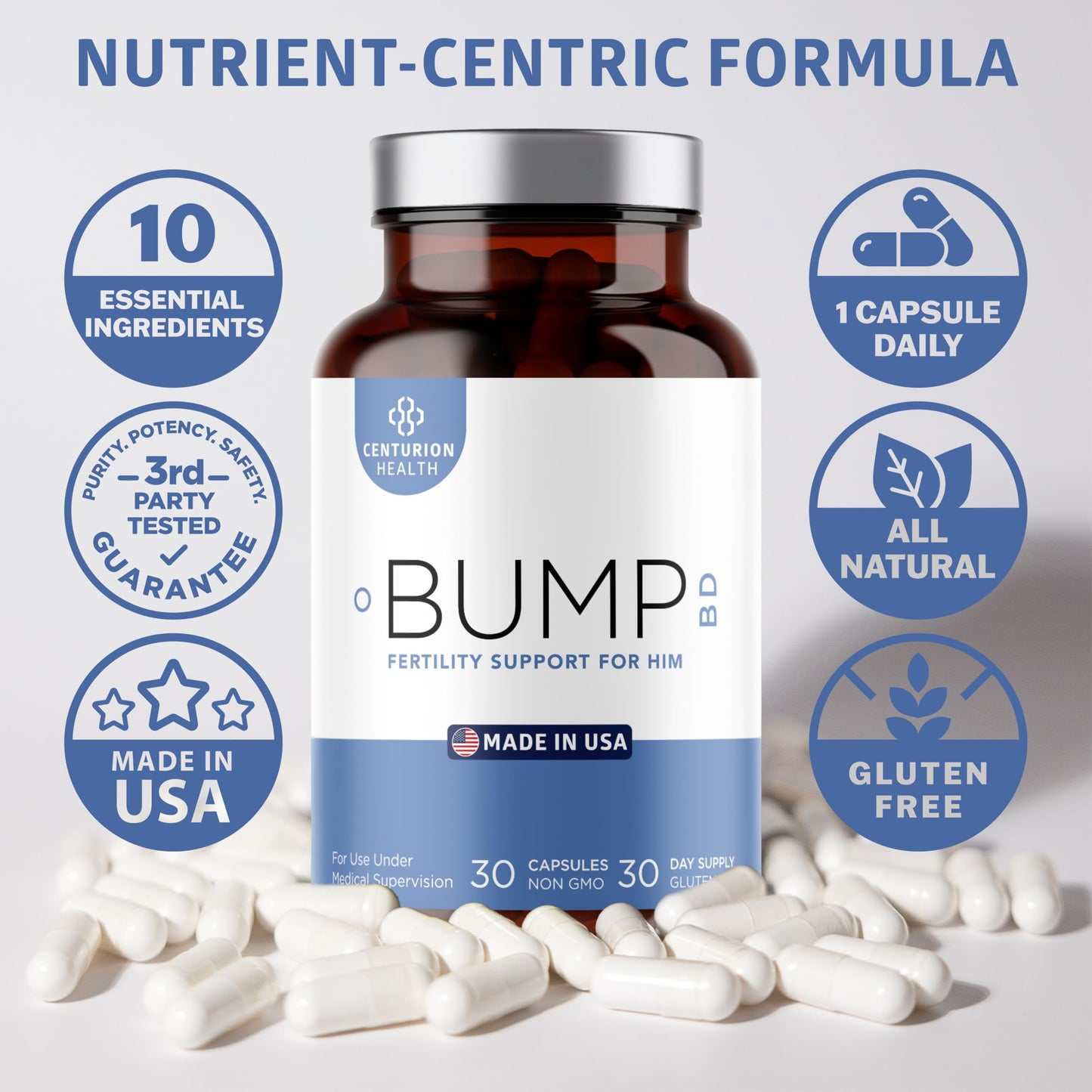 Centurion Labs Bump BD – Natural Male Fertility Support, 30 Capsules