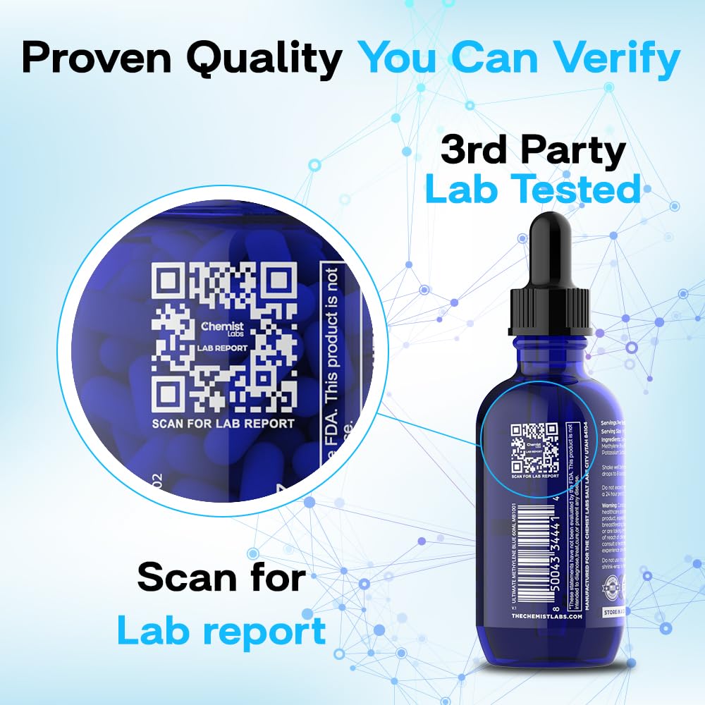 Chemist Labs 1% Methylene Blue Drops – USP Grade, 99% Purity, Made in USA, 2oz
