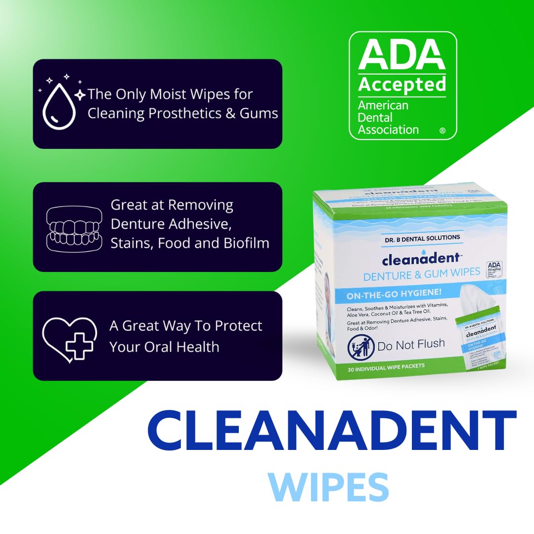 Dr. B Cleanadent Wipes – Denture Cleaning, Gum Refresh, 30 Count