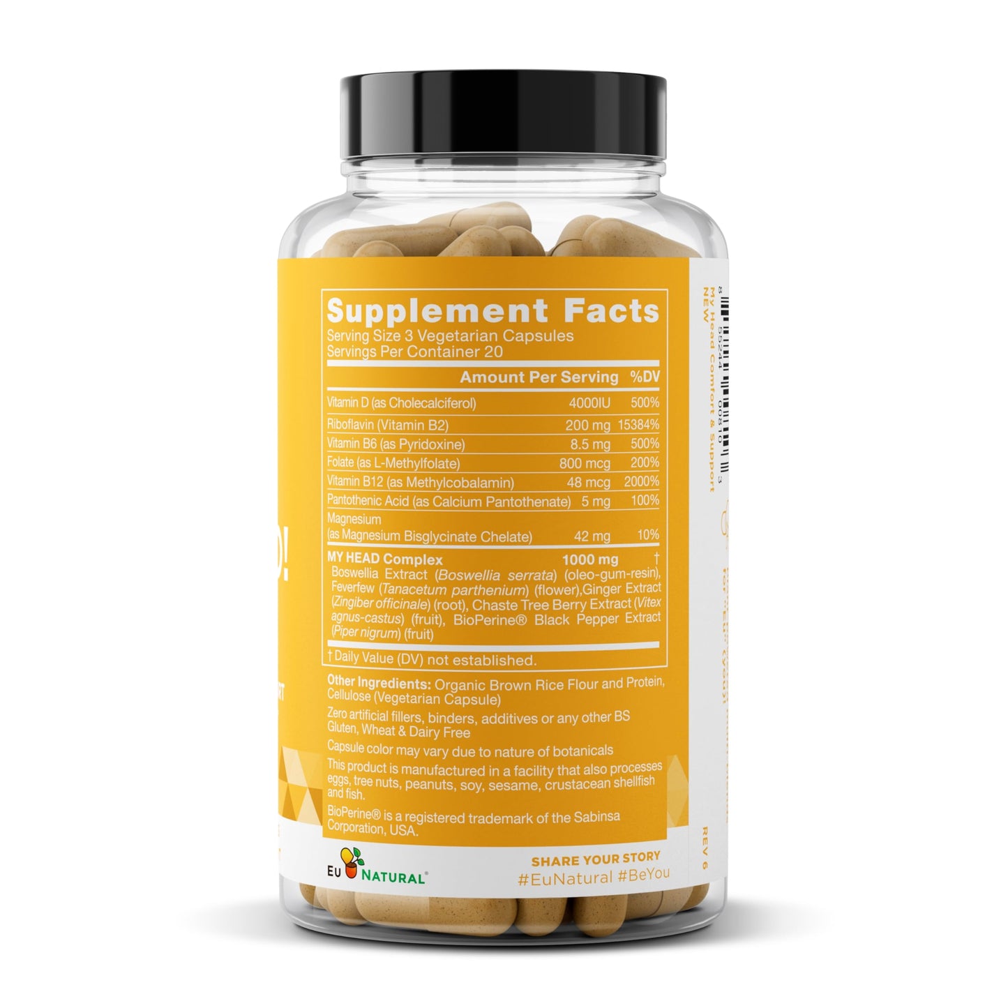 My Head! Headache Vitamins – Fast Acting Magnesium, Feverfew & More | 60 Soft Capsules