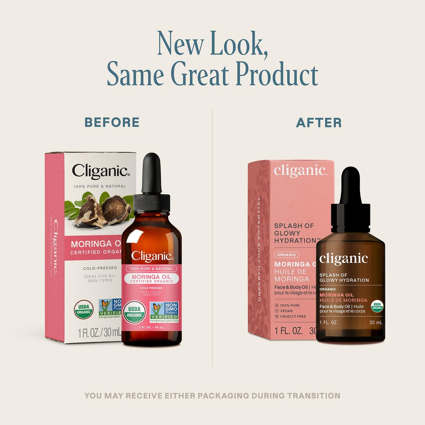 Cliganic Organic Moringa Oil – 100% Pure, Cold Pressed, For Face & Hair (Packaging May Vary)