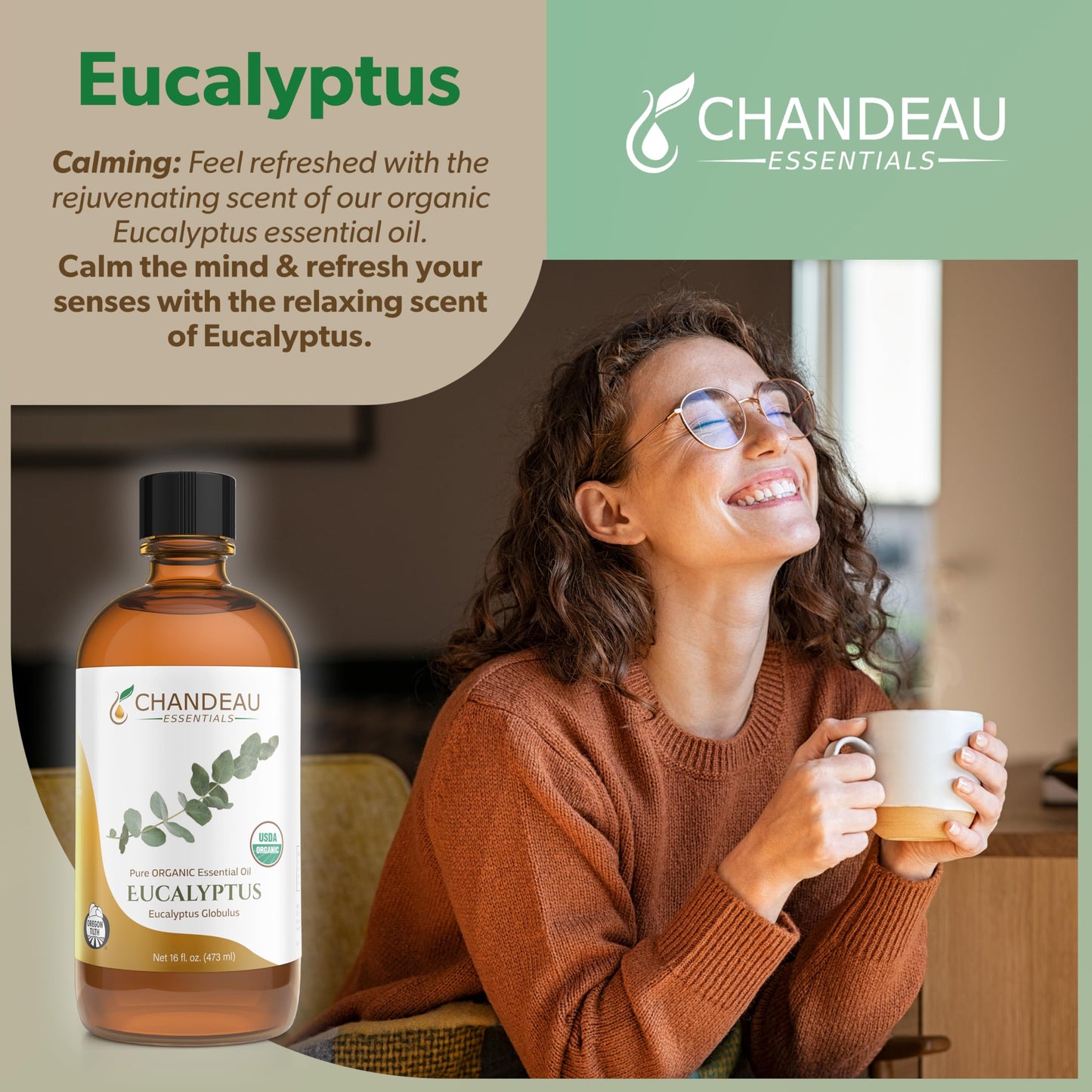 Chandeau Essentials 100% Pure Organic Eucalyptus Essential Oil – 16 oz Amber Bottle