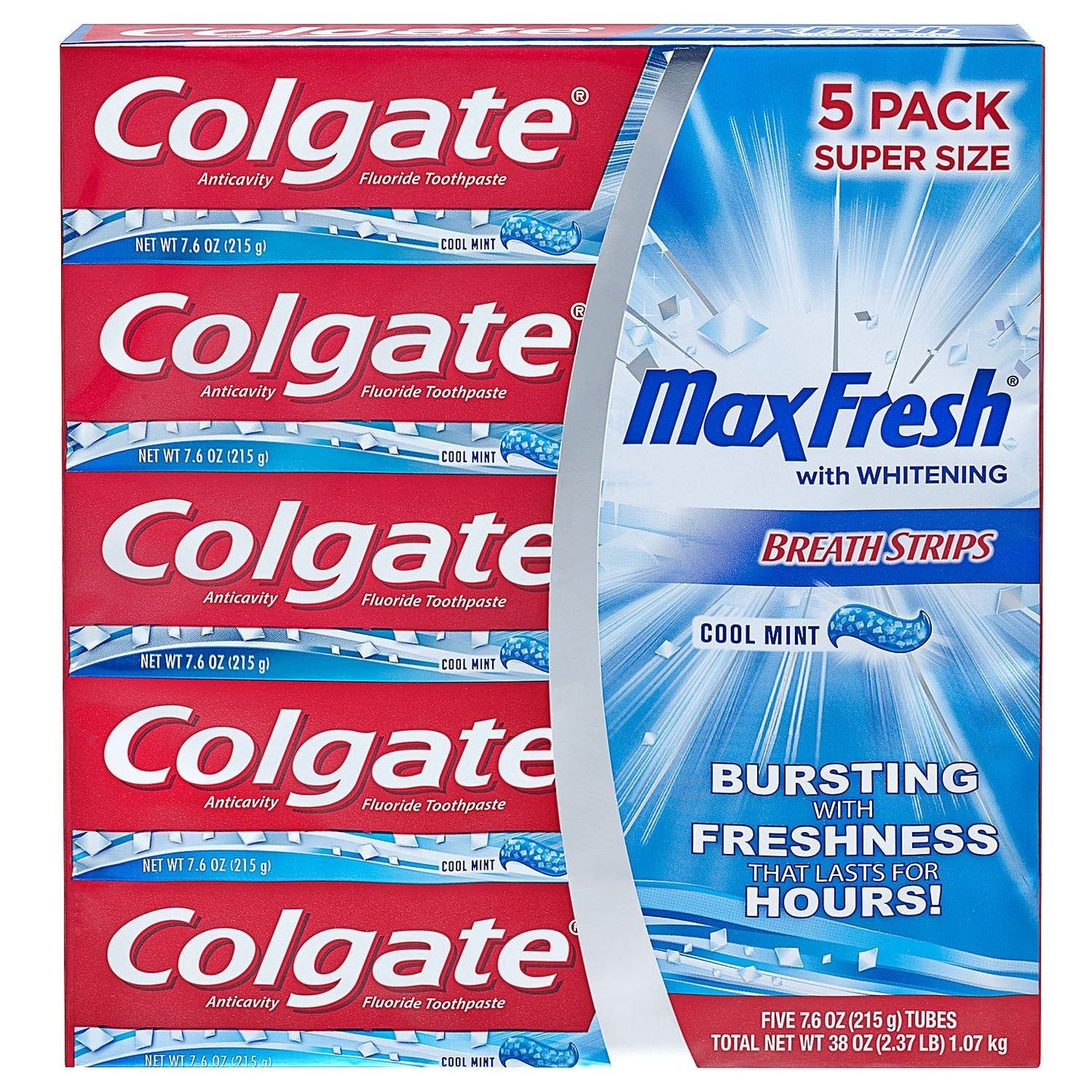 Colgate MaxFresh 7.6 oz – Pack of 5 | Whitens Teeth, Fights Cavities