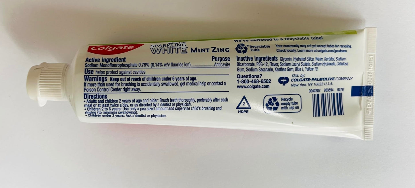 Colgate Sparkling White Whitening Toothpaste, Mint - 4 oz (6 Pack)