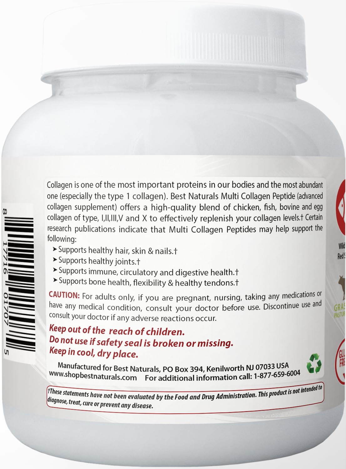 Best Naturals Multi Collagen Peptides Powder - Unflavored, 1 lb, Grass Fed