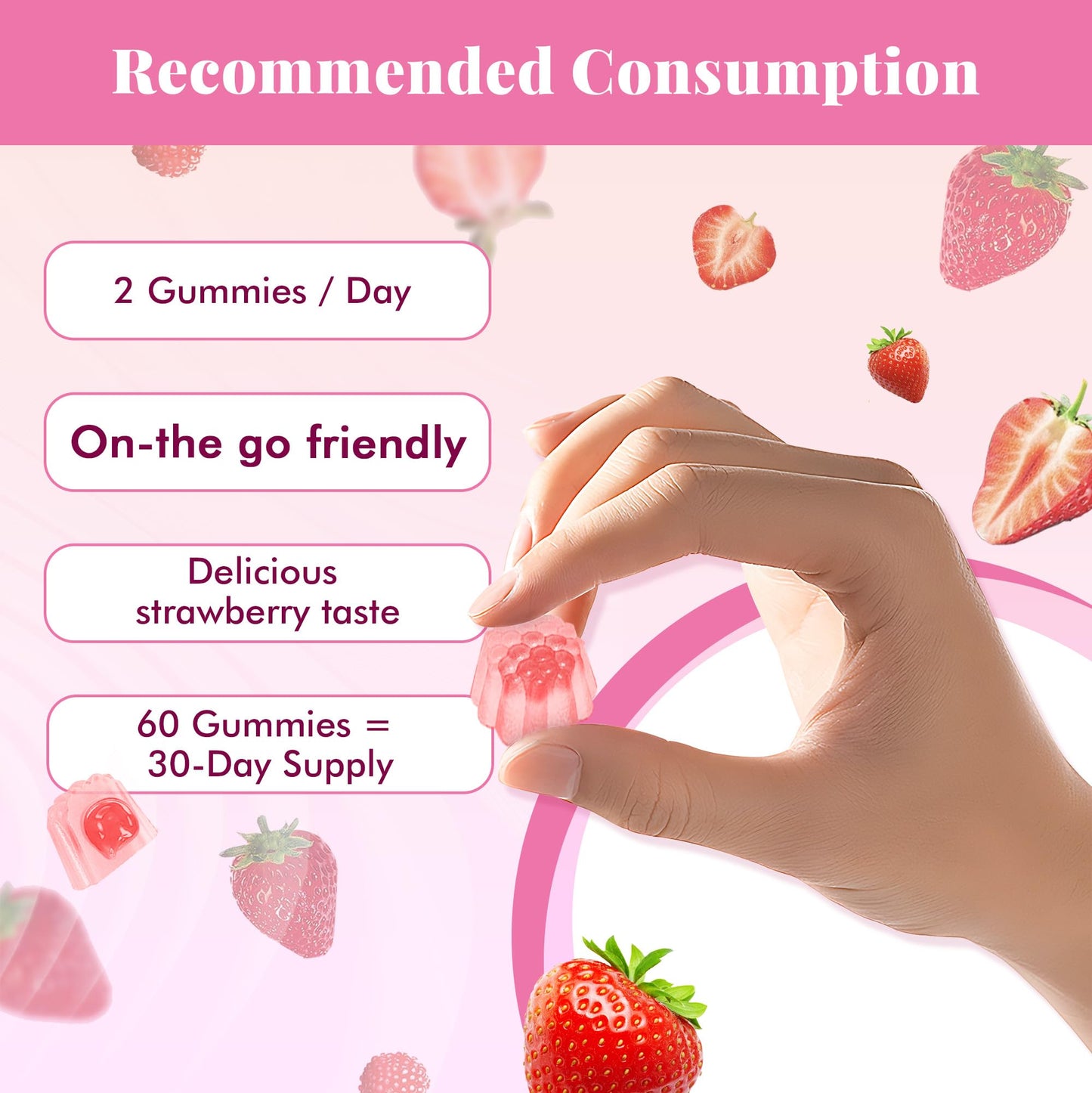 Collagen Gummies for Women - Strawberry | Biotin & Probiotics | 30 Servings