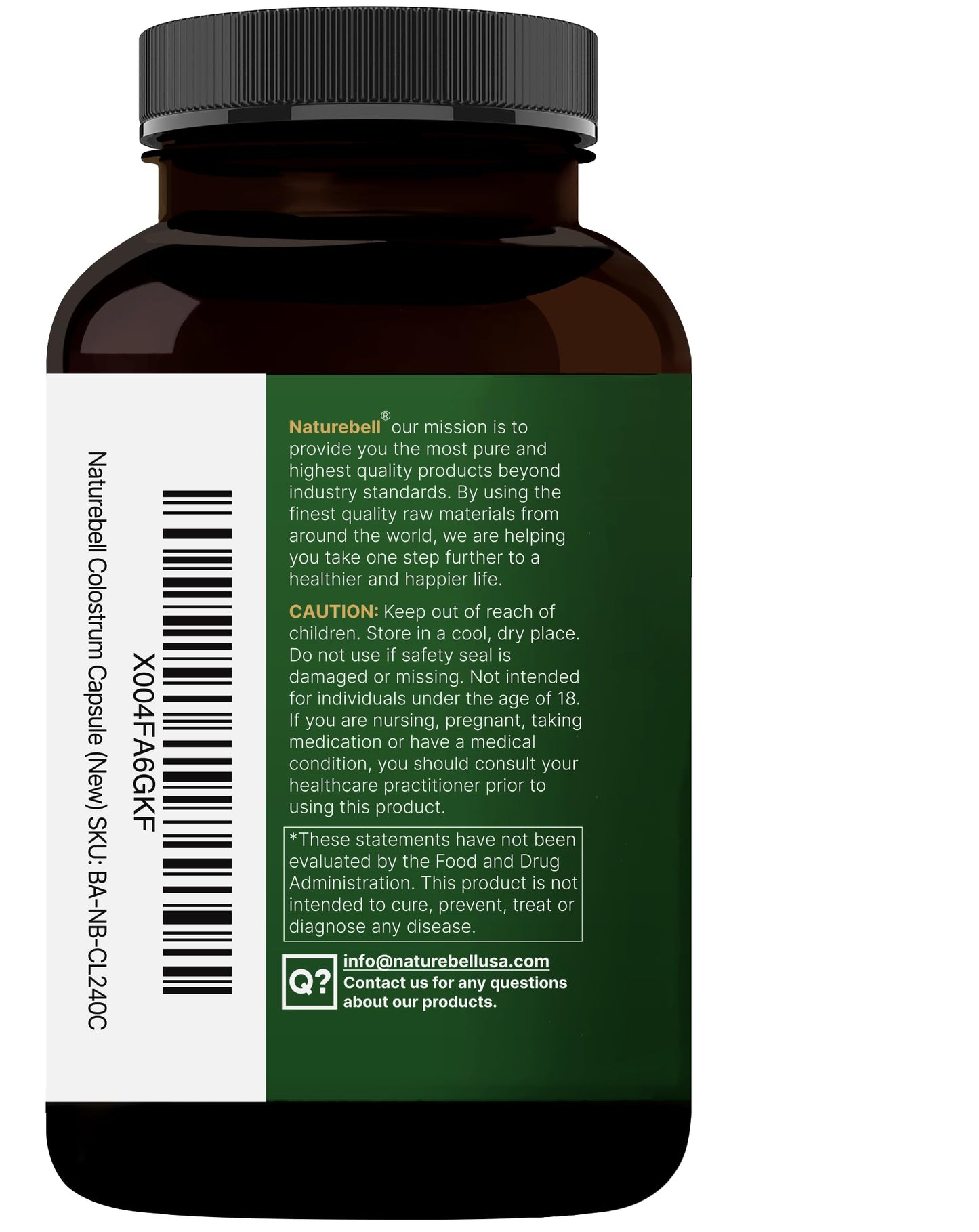 NatureBell Bovine Colostrum 1,000mg (240 Caps) – 40% IgG, Non-GMO | Gut Health & Immunity