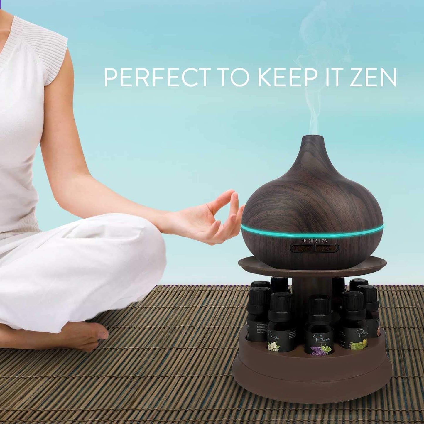 Ultimate Aromatherapy Diffuser & Top 10 Essential Oils – 300ml Dark Oak Stand