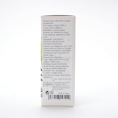 Copaiba Essential Oil 100ml (3.38fl.oz) | PHATOIL Pure Aromatherapy Oil for Diffuser, Humidifier, DIY Soap, Candle & Bath Bombs