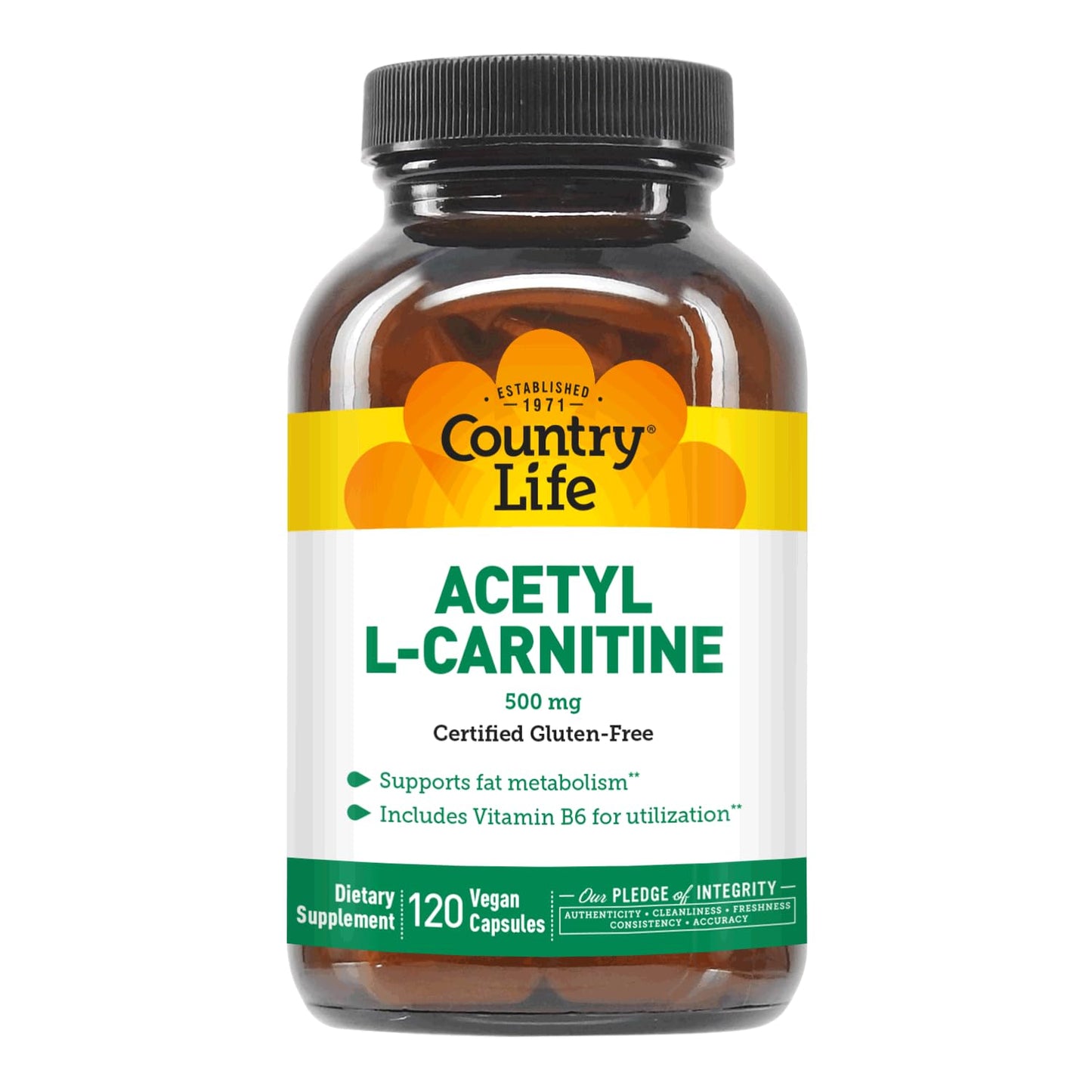 Country Life Acetyl L-Carnitine 500 mg with B6 - 120 Vegan Capsules