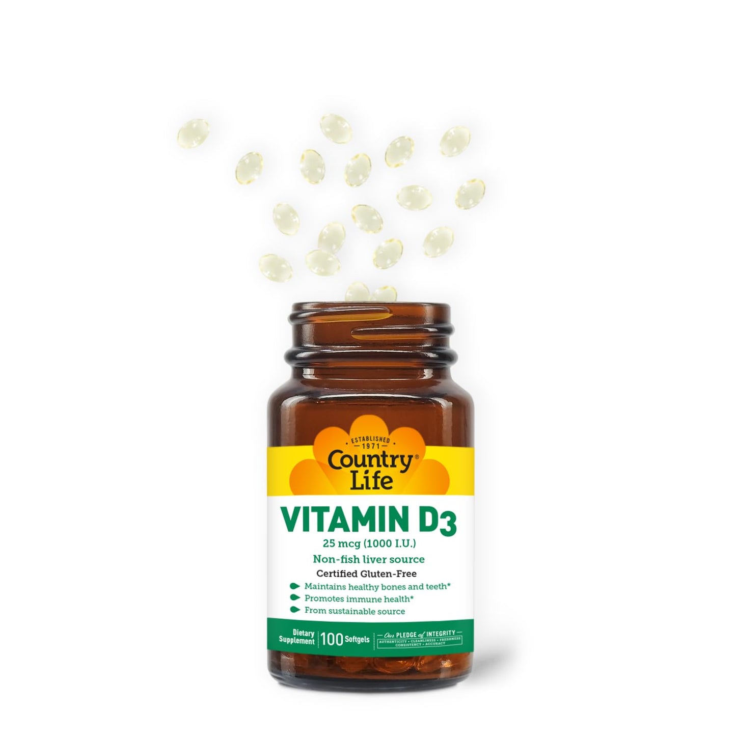 Country Life Vitamin D3 1000 IU Non-Fish Softgels – Gluten Free (Pack of 2)