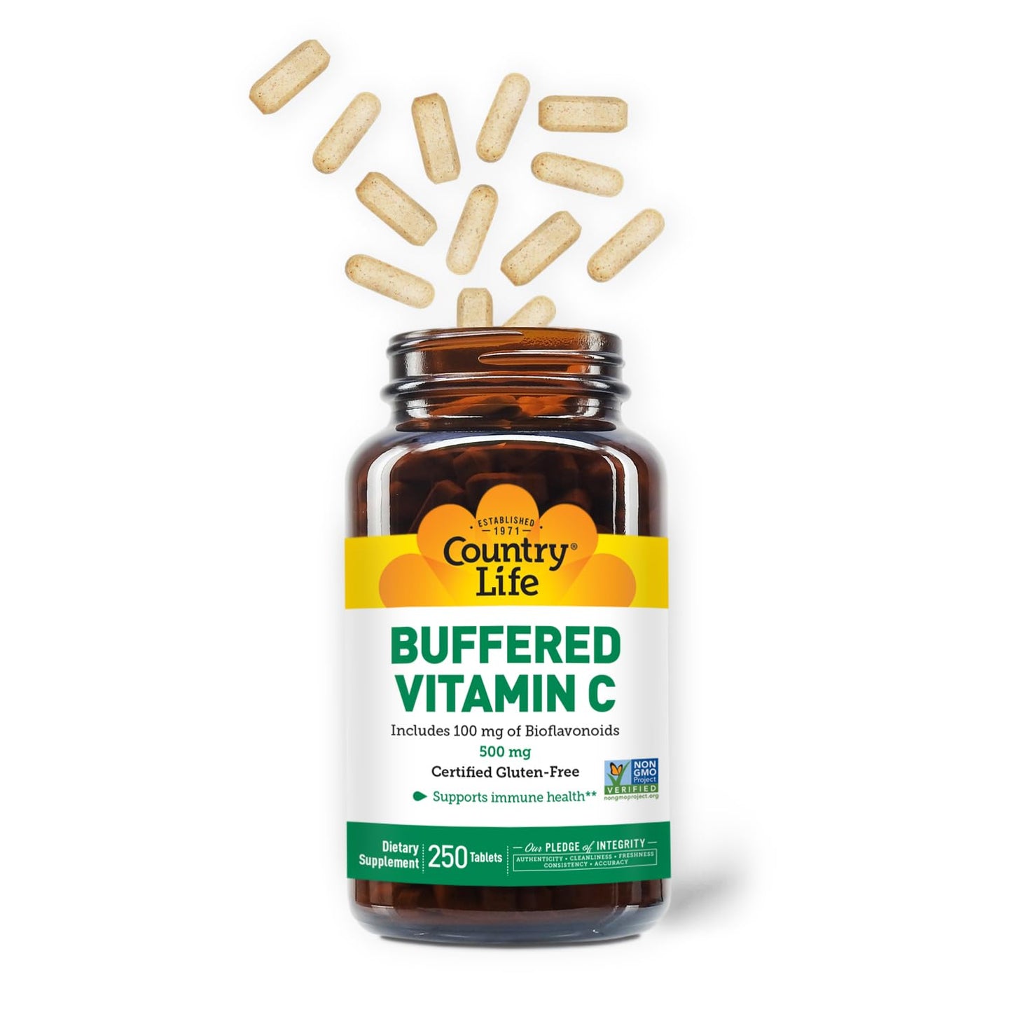 Country Life Vitamin C Buffered with Bioflavonoids - 500mg, 250 Tablets | Gluten Free & Vegan