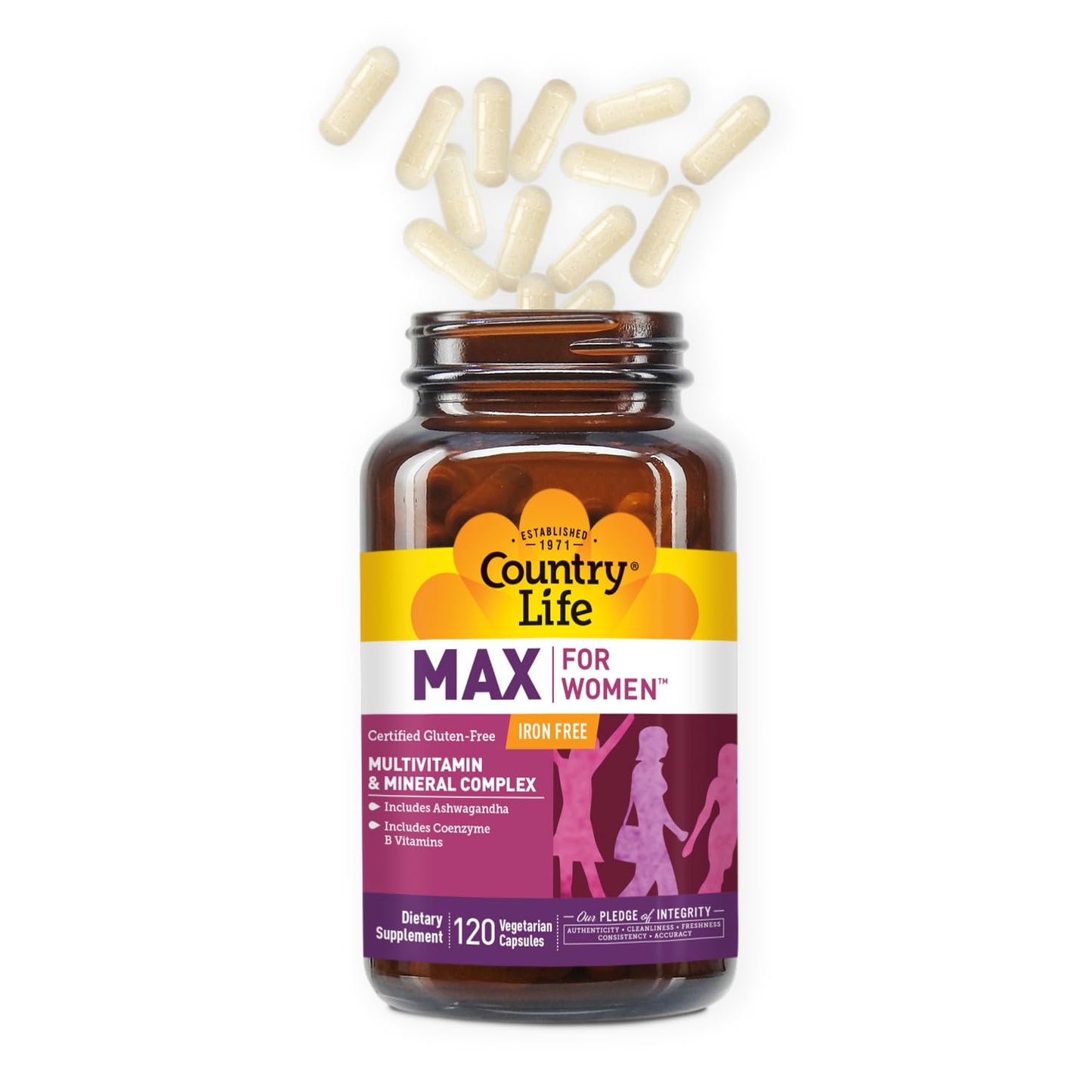 Country Life Max for Women - Iron-Free Multivitamin and Mineral Complex | 120 Vegan Capsules