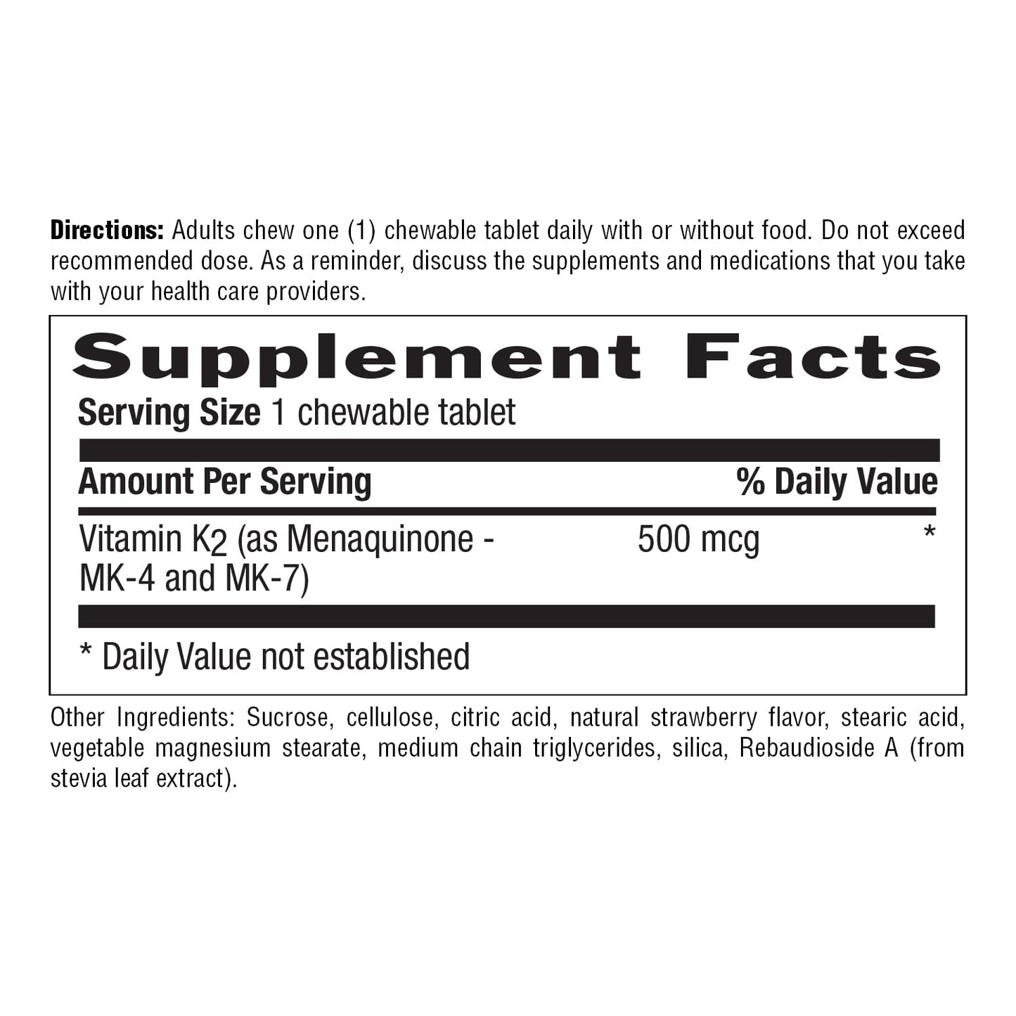 Country Life Vegan K2-500 mcg Chewables – Strawberry, 60 Ct | Gluten Free & Vegan