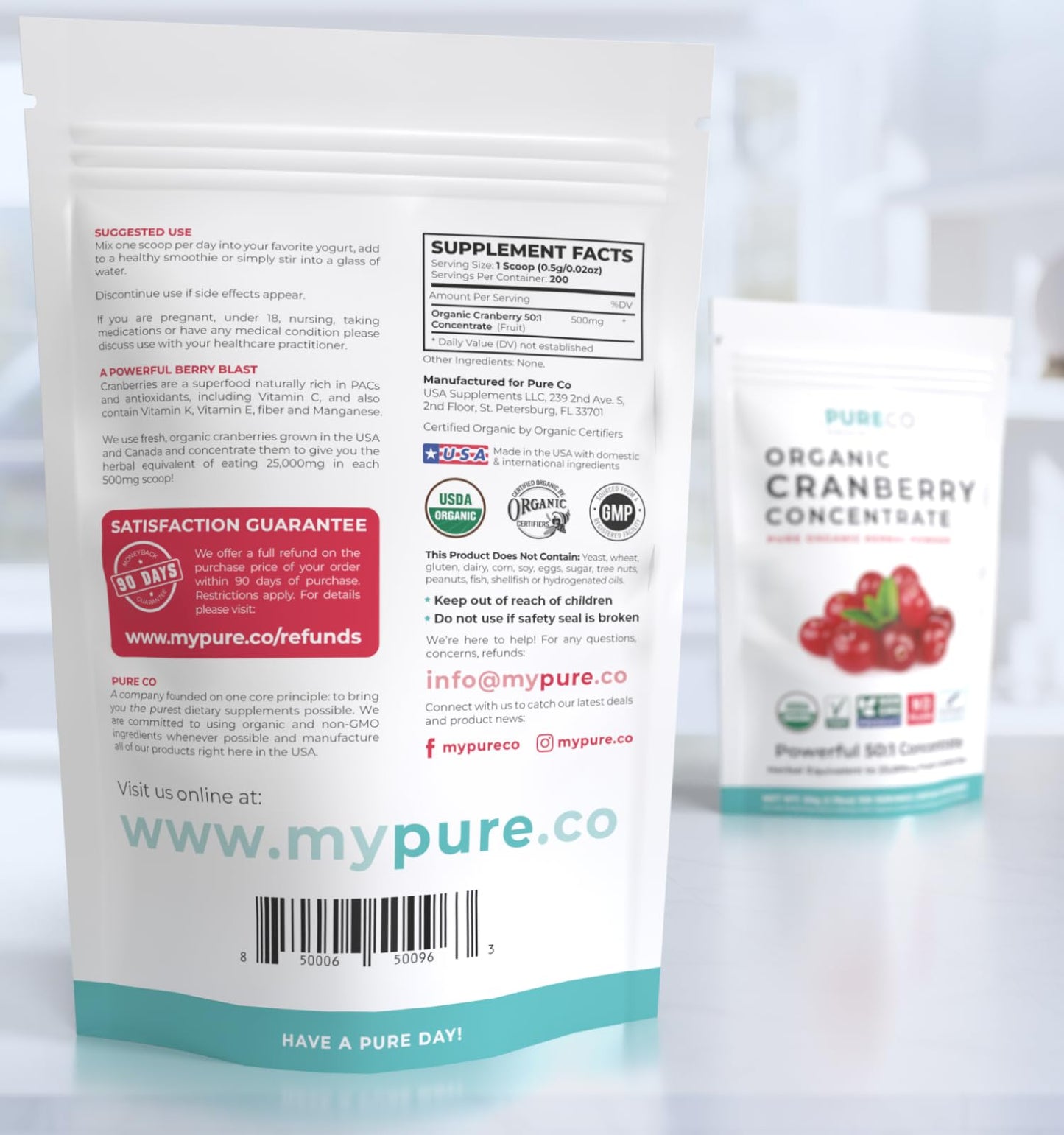 USDA Organic Cranberry Powder - 50:1 Concentrate for Urinary Tract Health (Vegan, Non-GMO, Filler Free) - 200 Servings