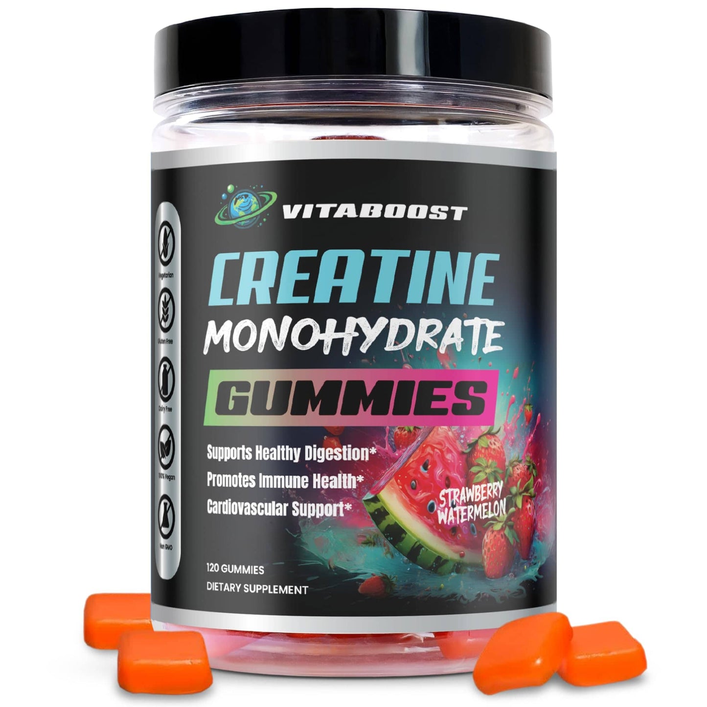 Creatine Gummies 5g Monohydrate – Vegan Pre-Workout (Strawberry Watermelon) – Made in USA