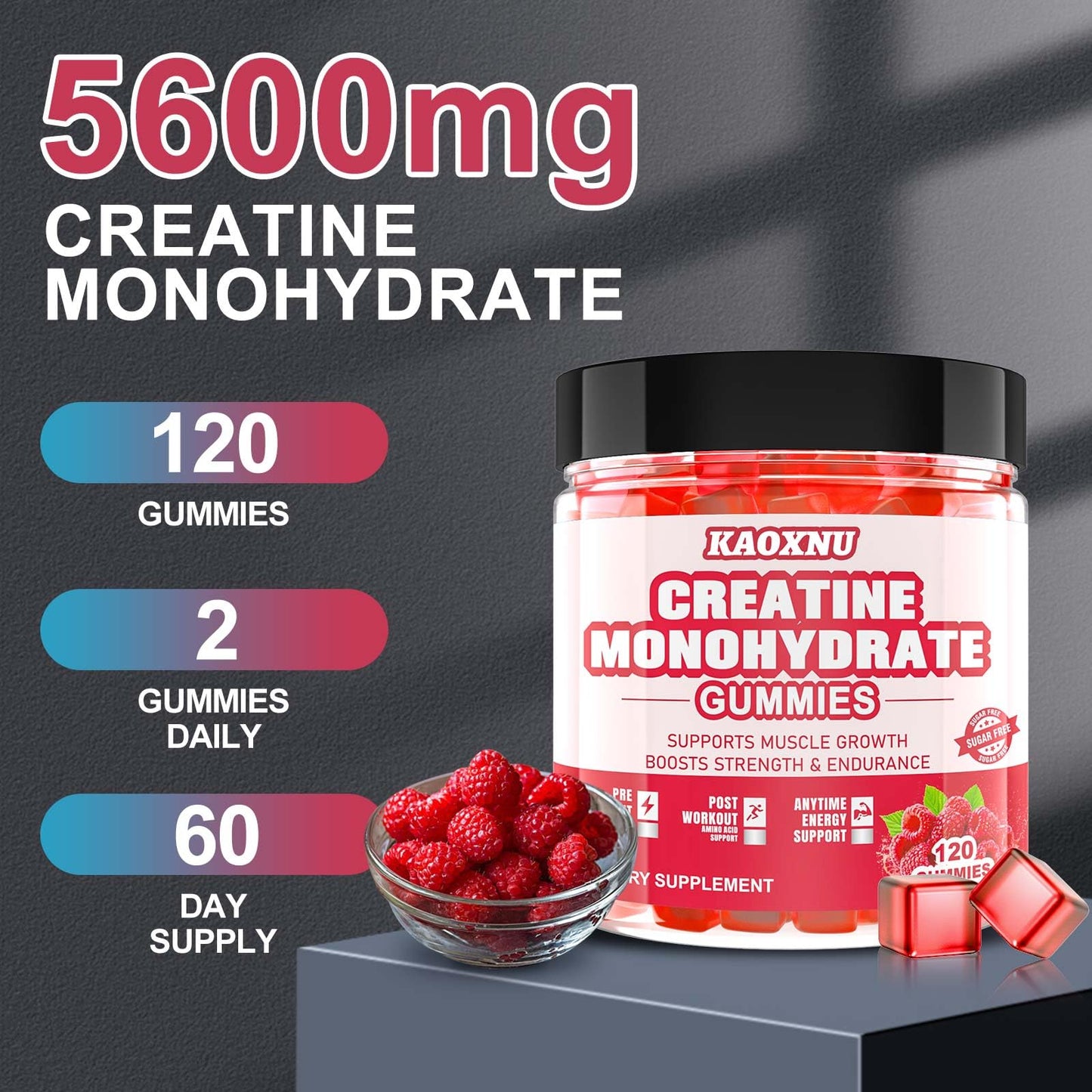2 Pack Creatine Monohydrate Gummies – 5000mg per Serving | Sugar Free