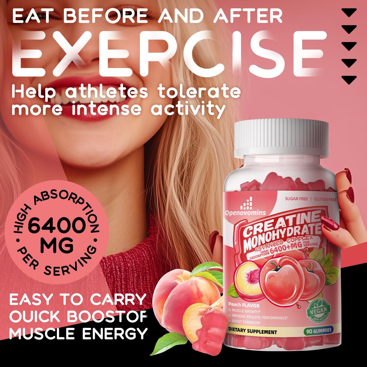 Creatine Monohydrate Gummies Complex – 90 Peach, Sugar Free