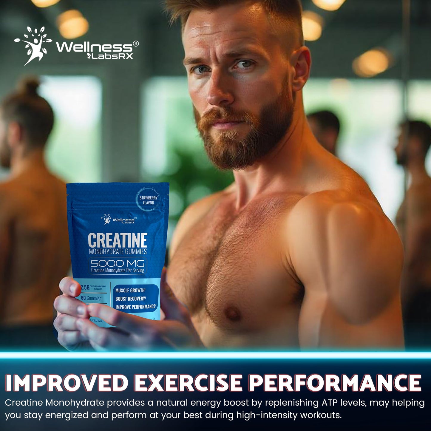 Creatine Gummies 5000mg – 30 Servings Strawberry Monohydrate