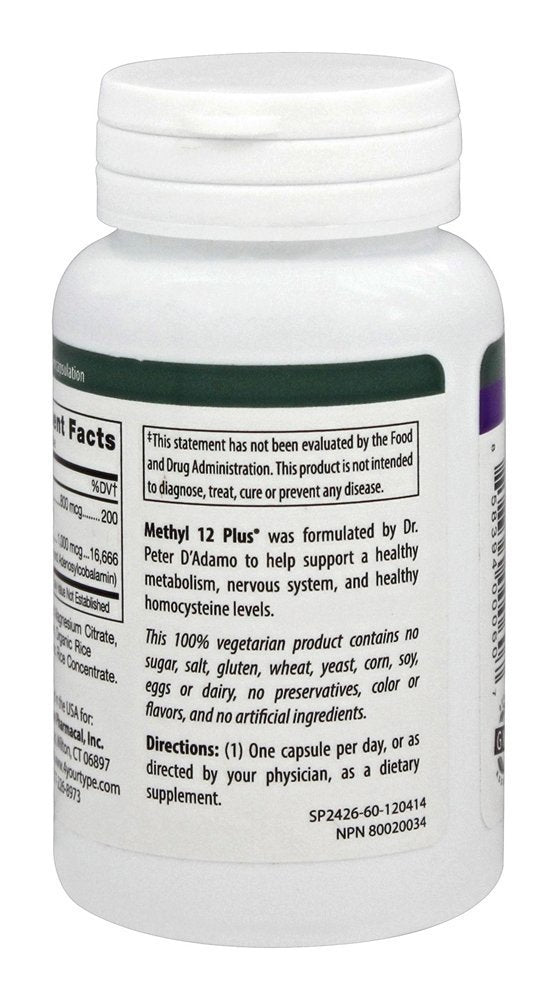 D'Adamo Personalized Nutrition Methyl 12 Plus, 60 Count | Vitamin B12 Supplement