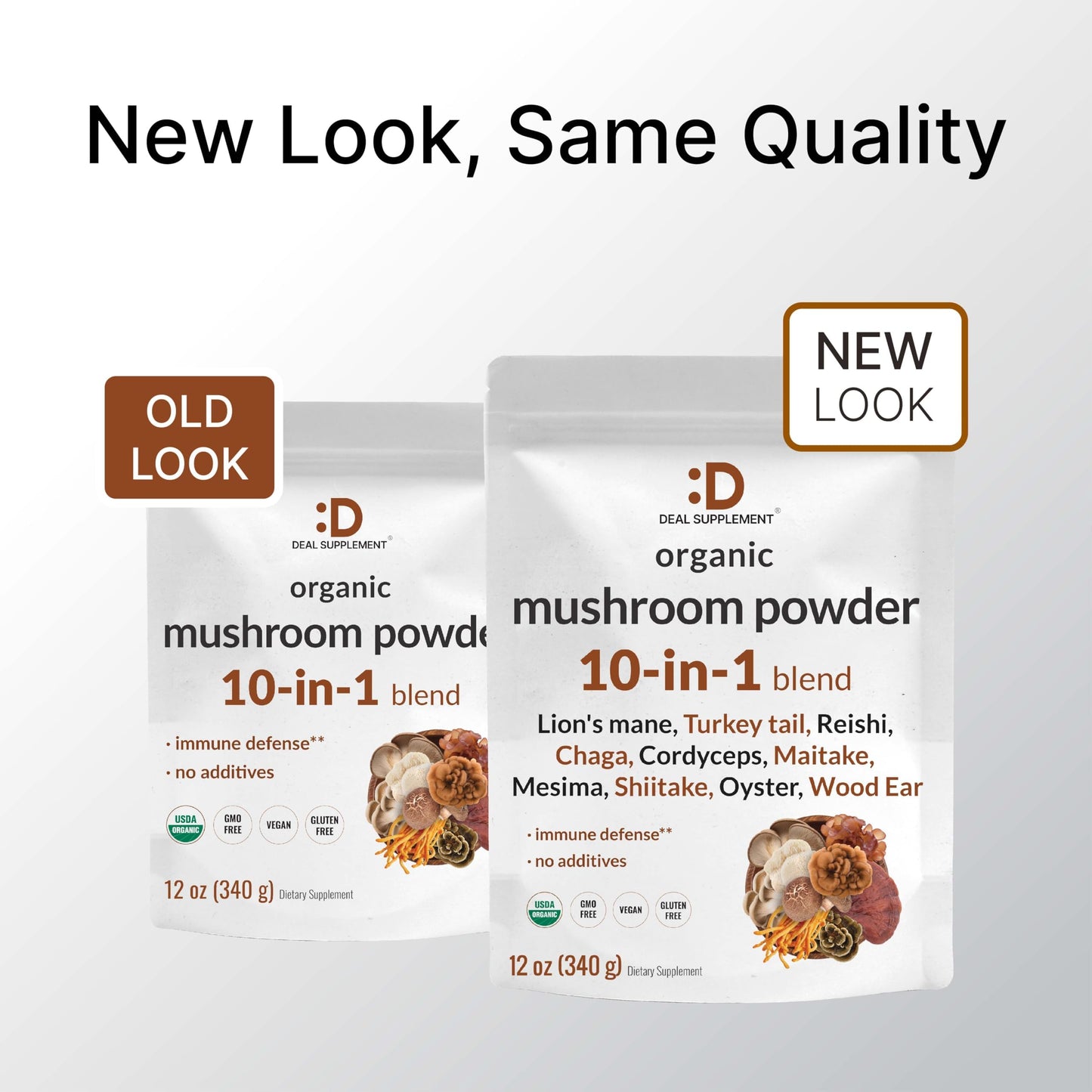Organic Mushroom Powder 12oz | 10-in-1 Blend for Immune, Energy & Brain Health | Non-GMO Vegan