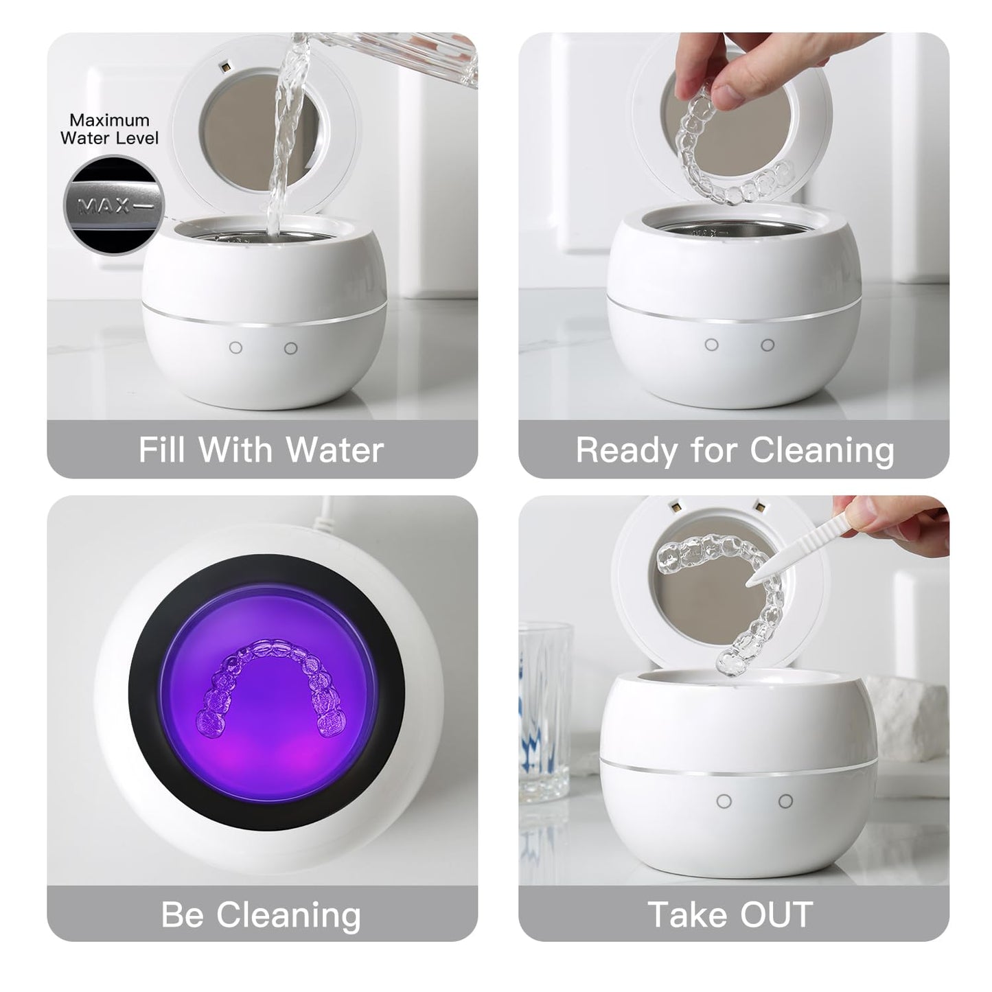 Dental Ultrasonic Retainer Cleaner – 45kHz UV Cleaning Pod, 250ml, Dual Mode