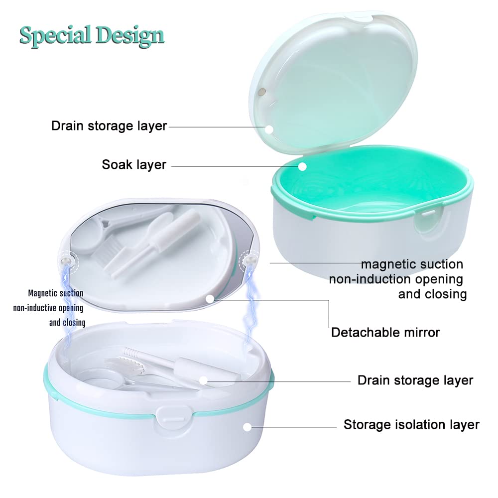 Portable Denture Case with Lid - Wet & Dry Cup, White