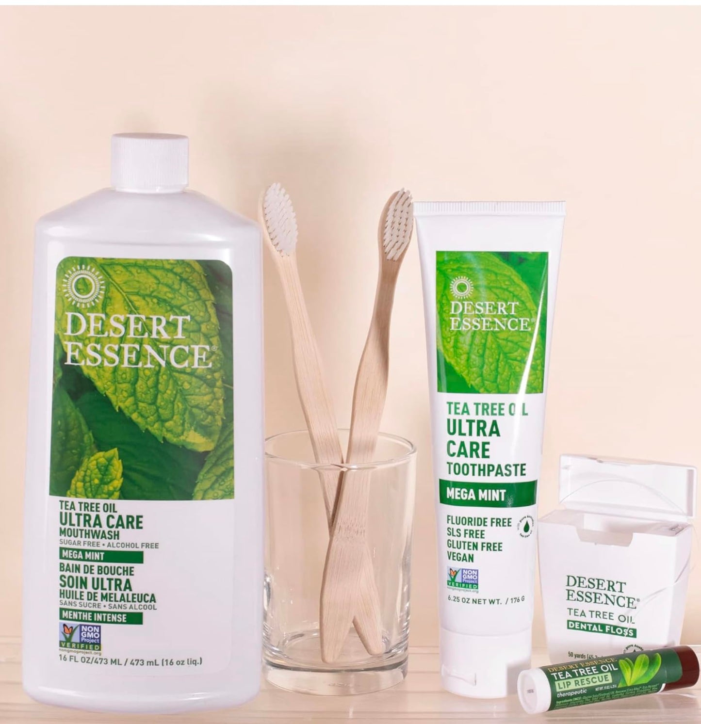 Desert Essence Tea Tree Oil Mouthwash Ultra Care Mega Mint 16 oz | Fresh Breath & Gum Health
