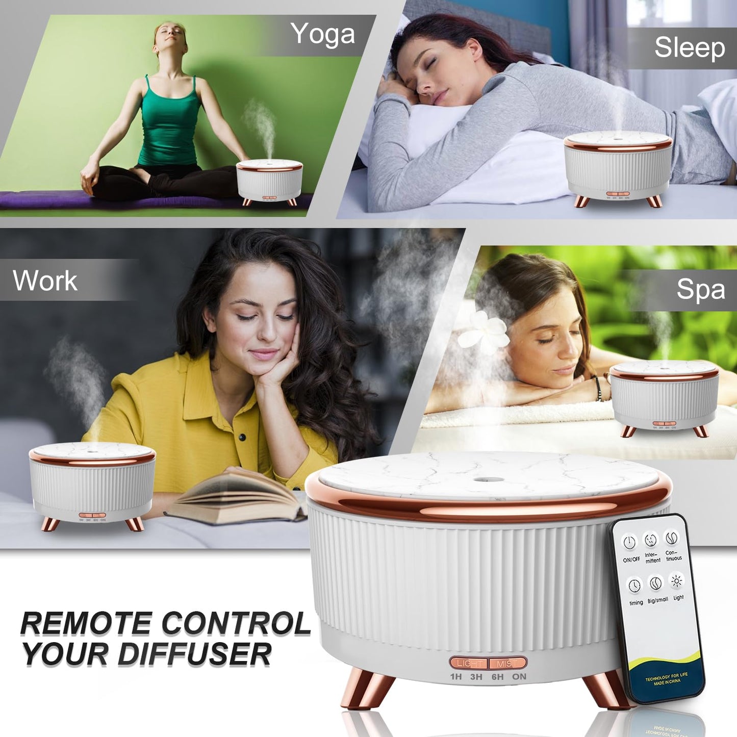 Diffusers for Essential Oils - 500ml Large Room Aromatherapy Diffuser with Remote