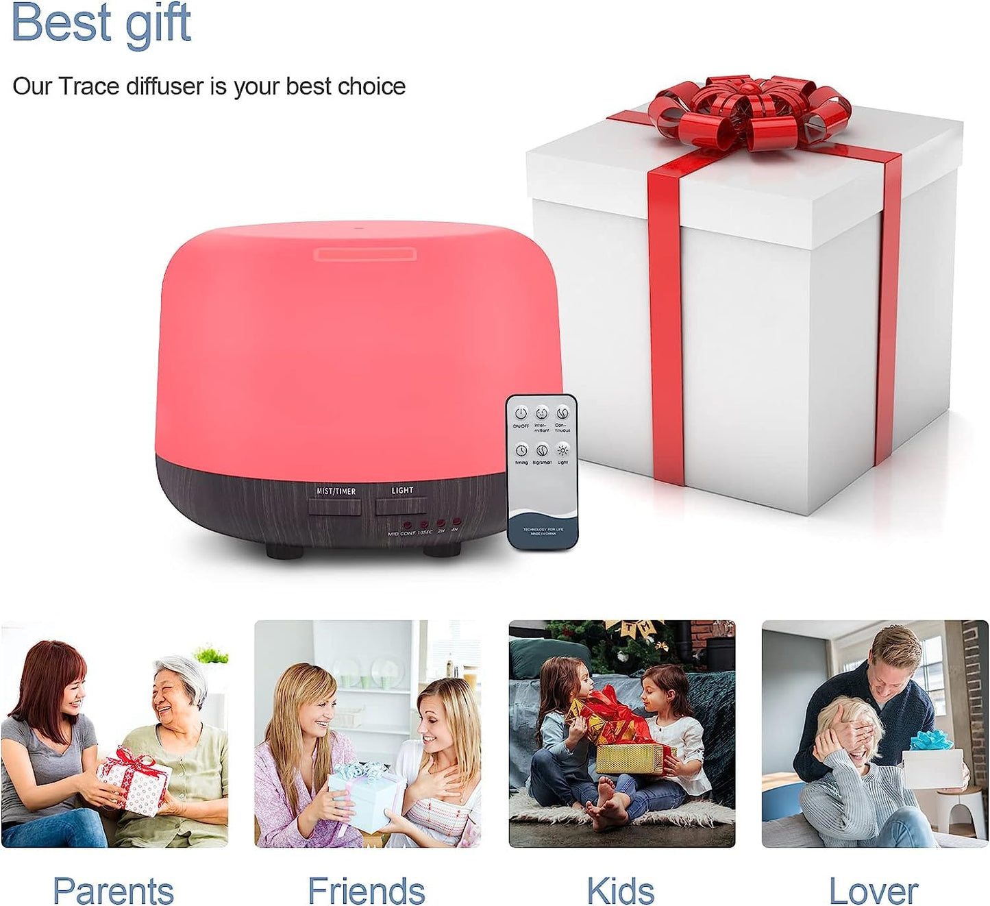 300ML Remote Control Essential Oil Diffuser with 7-Color LED Lights, Auto-Off, Timer - Ultrasonic Humidifier