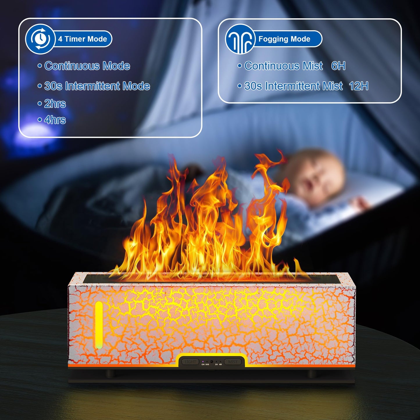 Diffuserlove Flame Diffuser 200ml – Essential Oil Humidifier for Home & Office | White Crack