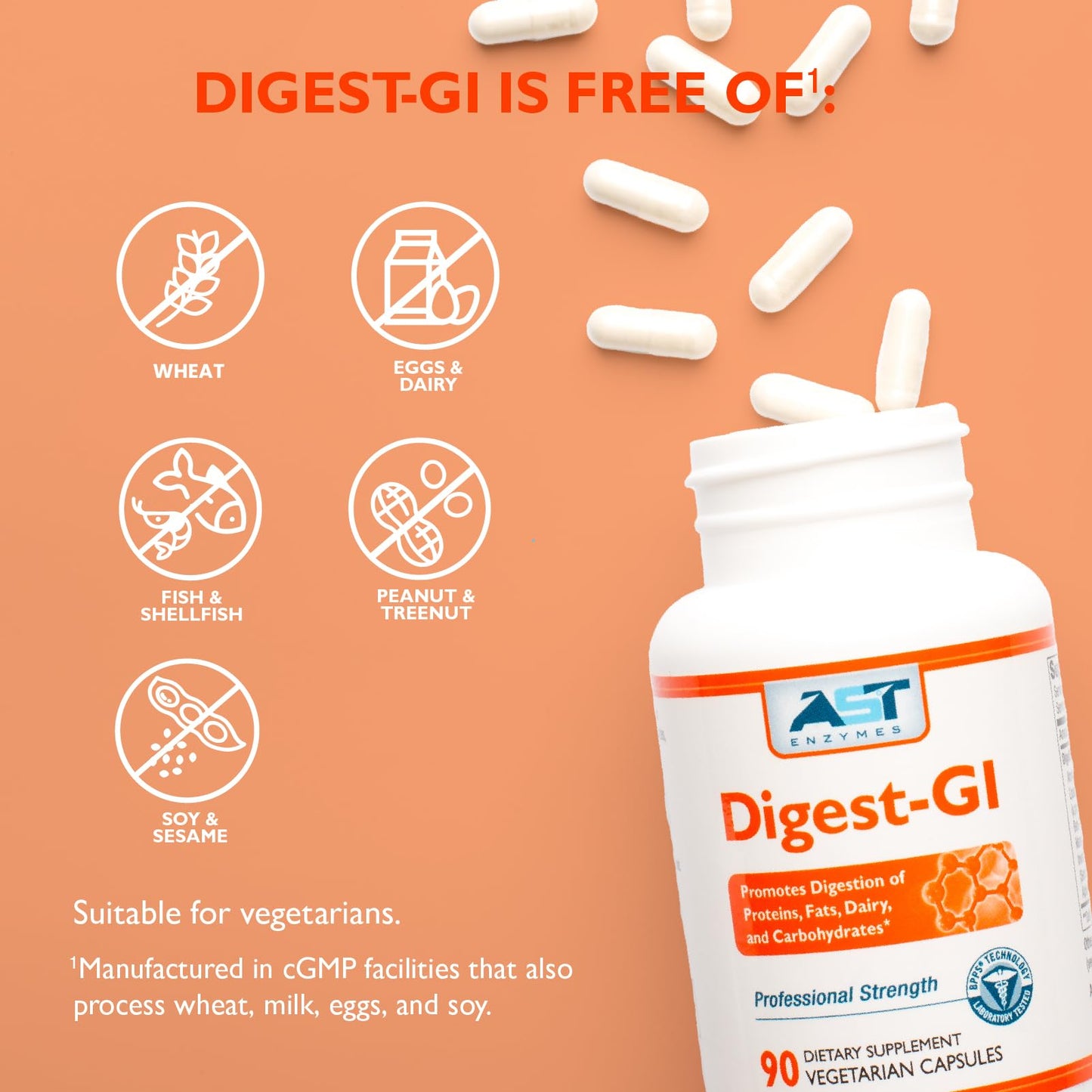 AST Enzymes Digest-GI Digestive Enzyme - 90 Vegetarian Capsules