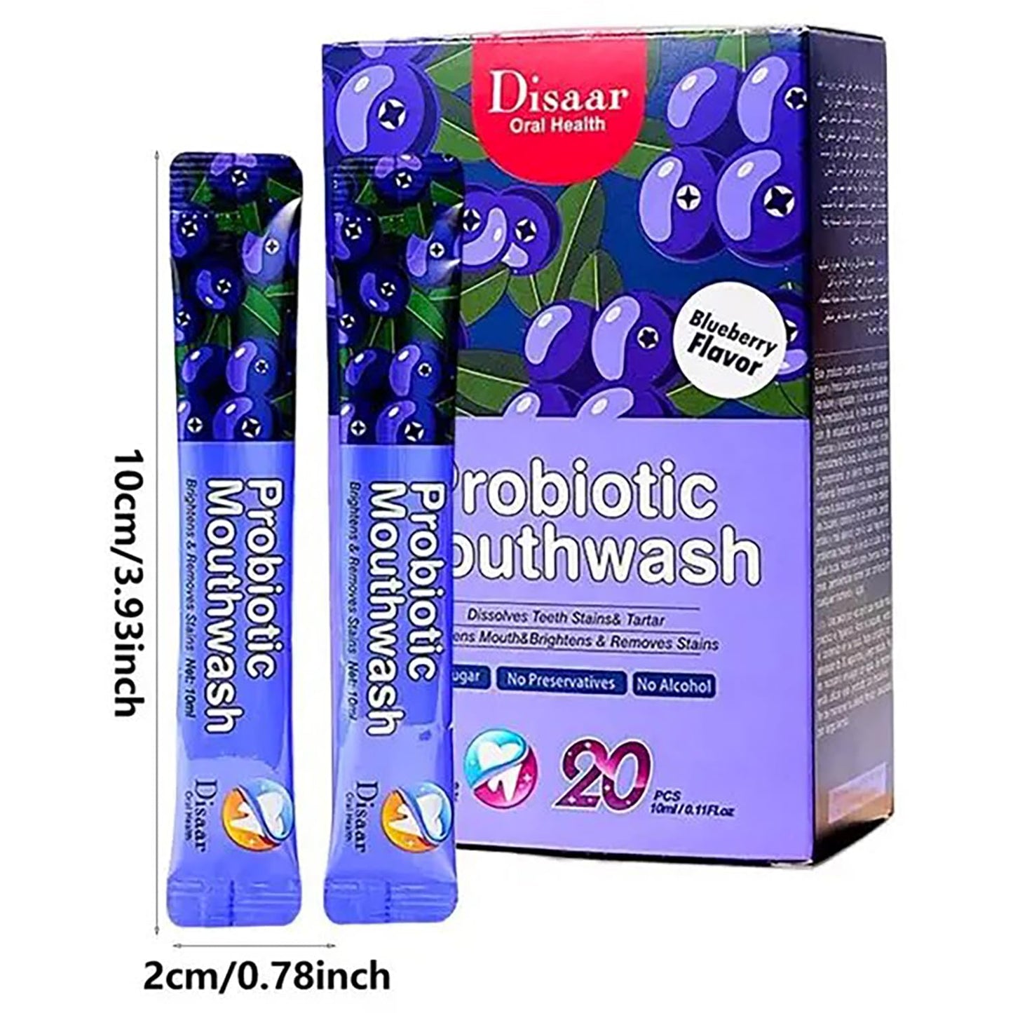 DISAAR BEAUTY Probiotic Mouthwash - Blueberry, 0.11 fl oz x20pcs