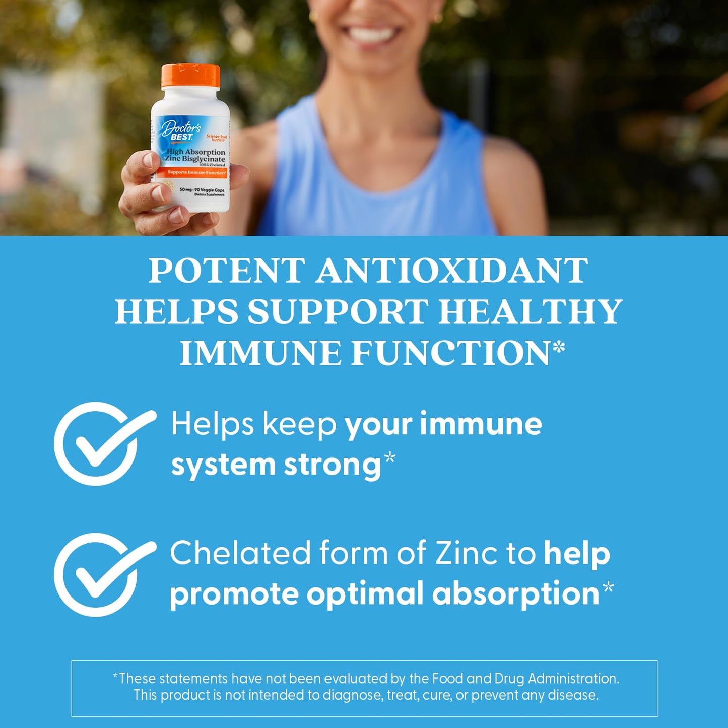 Doctor's Best Zinc Bisglycinate 50mg – High Potency Immune Support (90 Count)