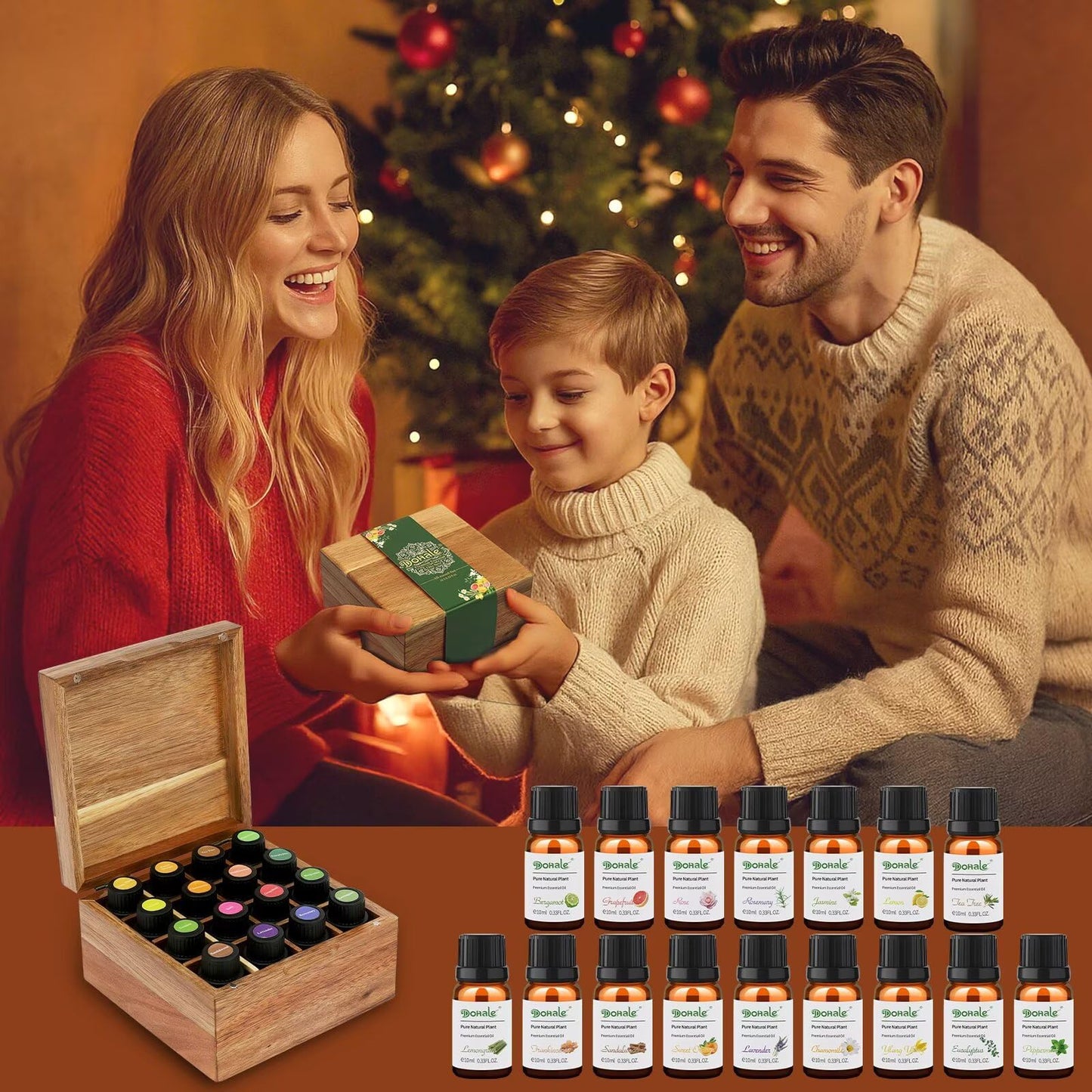 Dohale Essential Oils Set in Acacia Wood Gift Box - 10ml Diffuser Aromatherapy