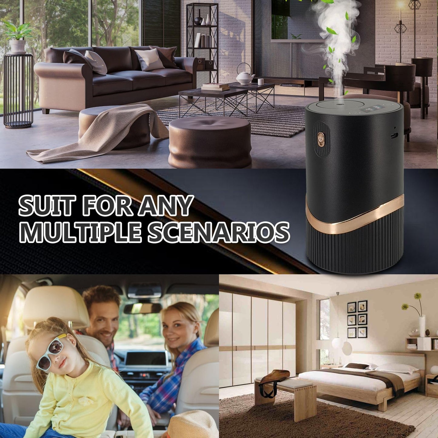 Dongzhen Waterless Car Essential Oil Diffuser — Dual-Mode Rechargeable Mini Diffuser for Home & Car