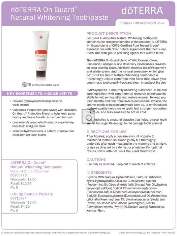 dōTERRA On Guard® Natural Whitening Toothpaste 4.2oz (2 Pack) – Enamel-Safe, Fresh Breath