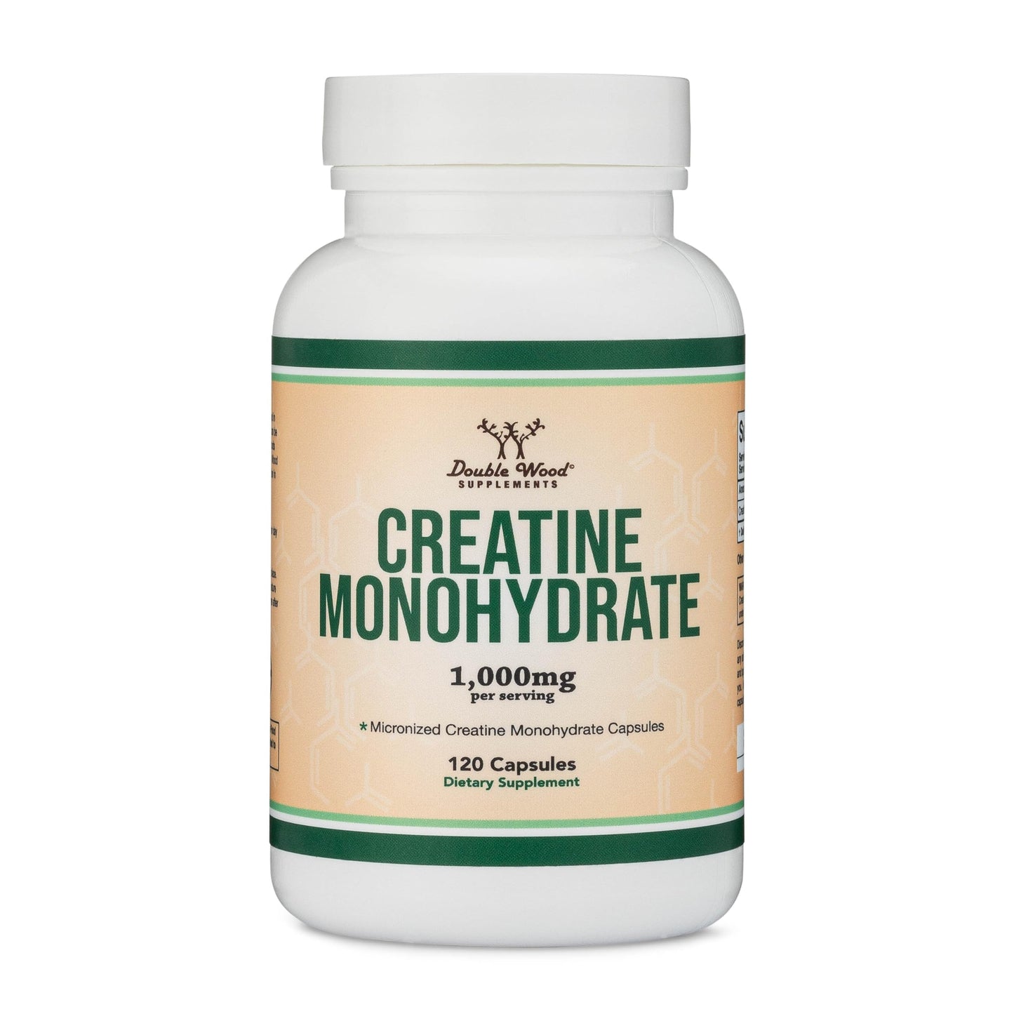 Creatine Monohydrate Capsules - 1g per Serving, 120 Count | No Fillers, Vegan Safe, Non-GMO, Gluten Free | Double Wood