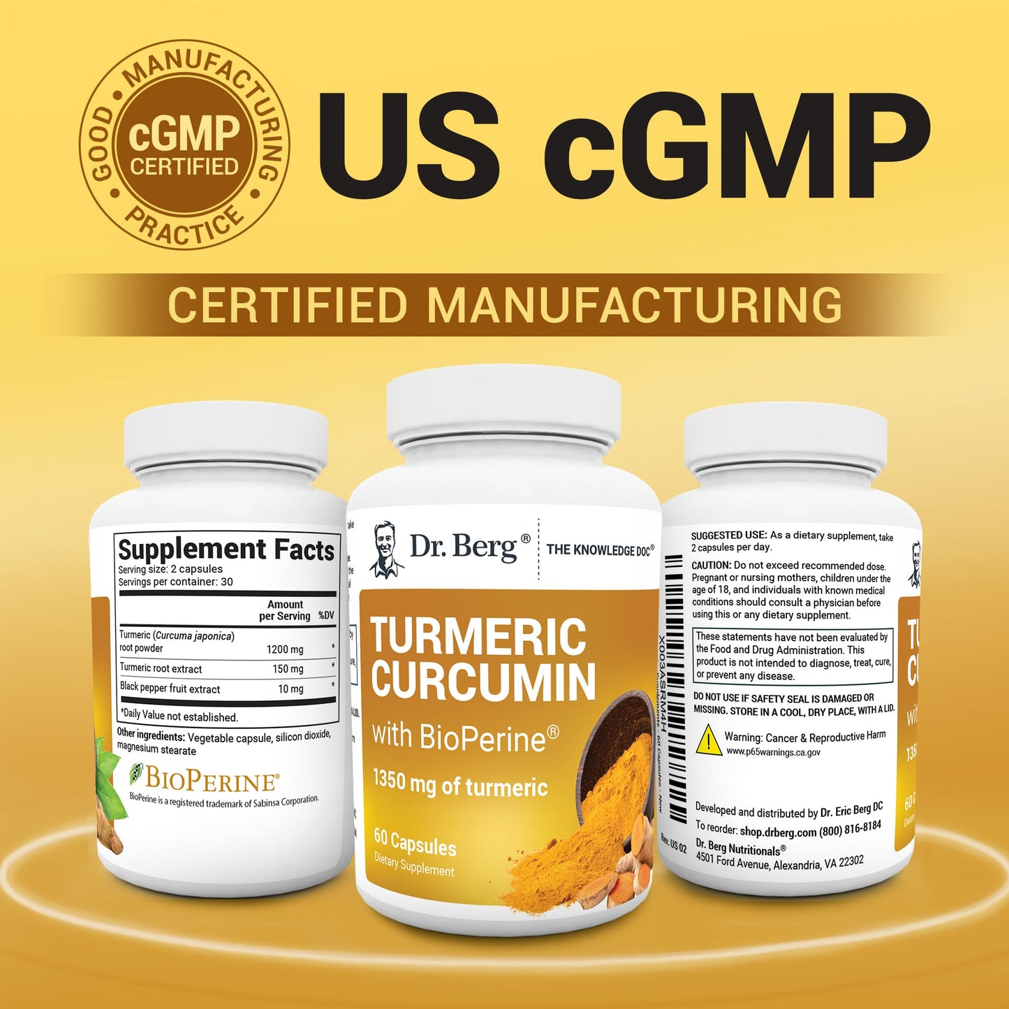 Dr. Berg Turmeric Curcumin with BioPerine – 1350 mg (2 Per Day) – 60 Capsules